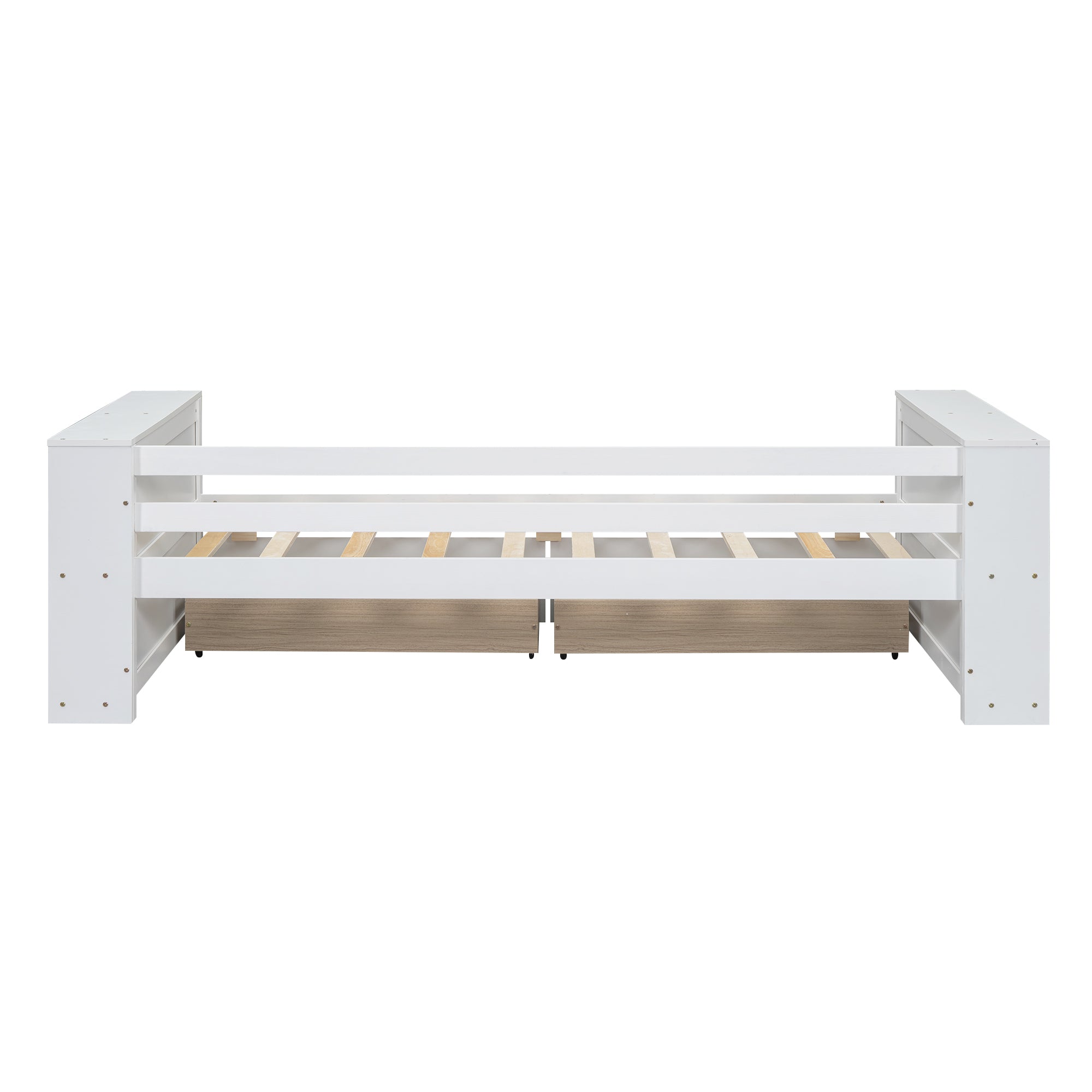 Twin Size Daybed with Shelves and Drawers, White