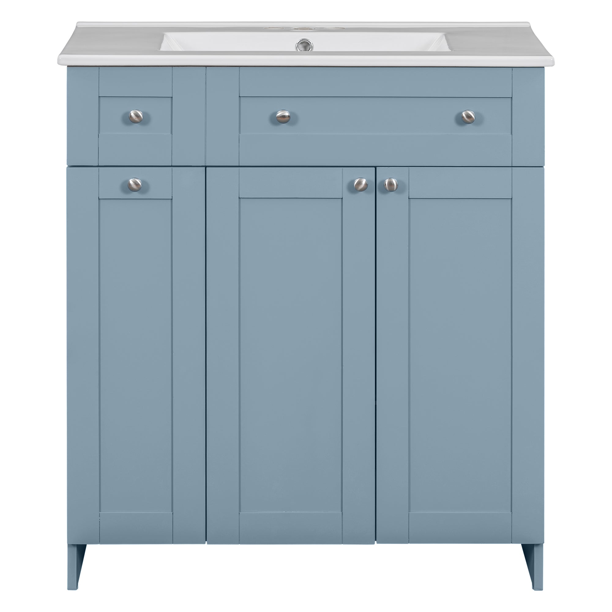 30-Inch Blue Bathroom Vanity with Ceramic Sink Combo, Abundant Storage Cabinet - 2 Soft close Doors and Double-tier Deep Drawer