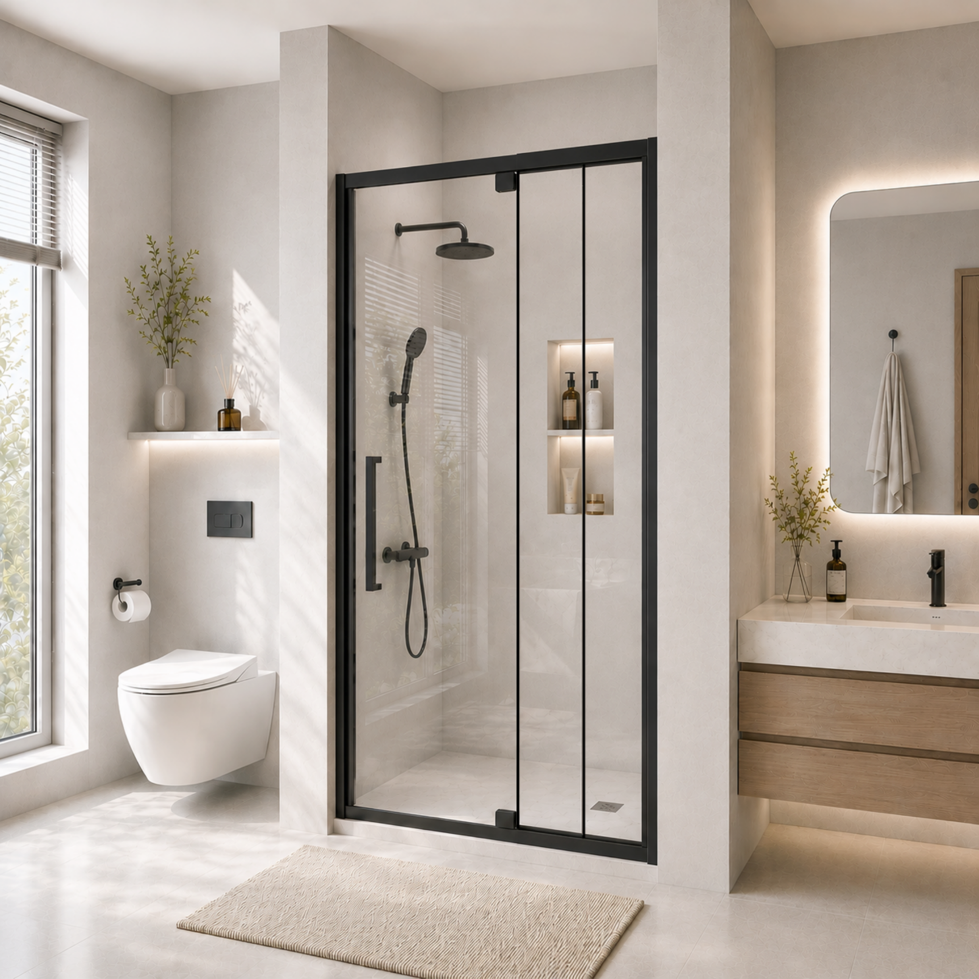 32-60 x 72 in Semi-Frameless Pivot Shower Door - 32-36 x 72 in / Matte Black view 1