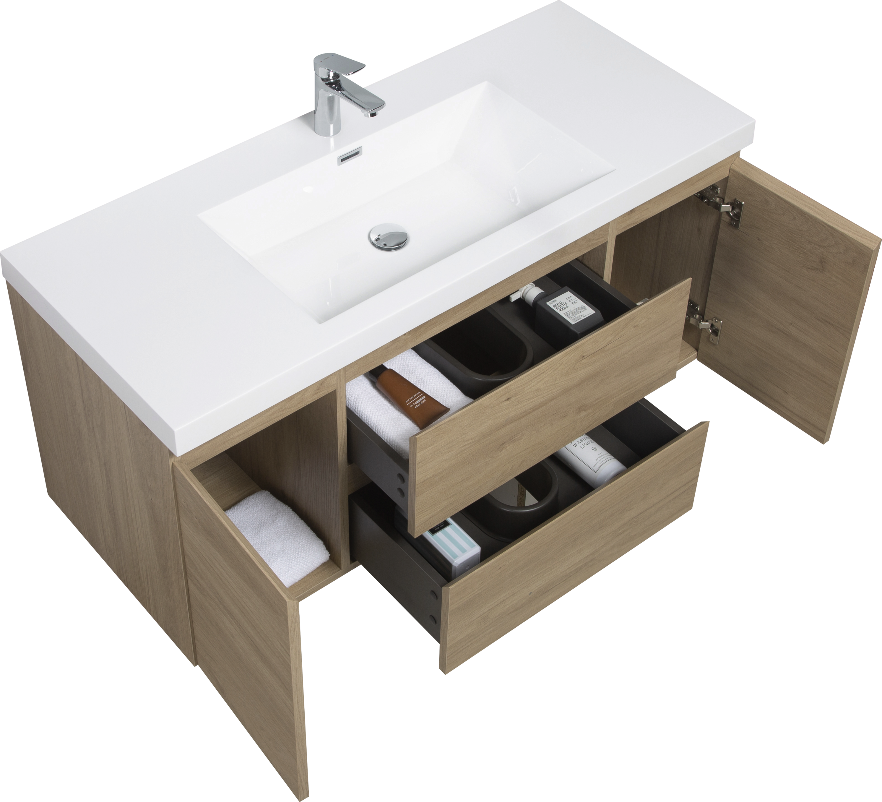 48" Floating Bathroom Vanity with Sink, Modern Wall-Mounted Bathroom Storage Vanity Cabinet with Resin Top Basin and Soft Close Drawers, Natural Oak 24V11-48NO