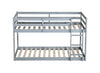 Twin over twin solid wood floor bunk bed with ladder in grey, full front view
