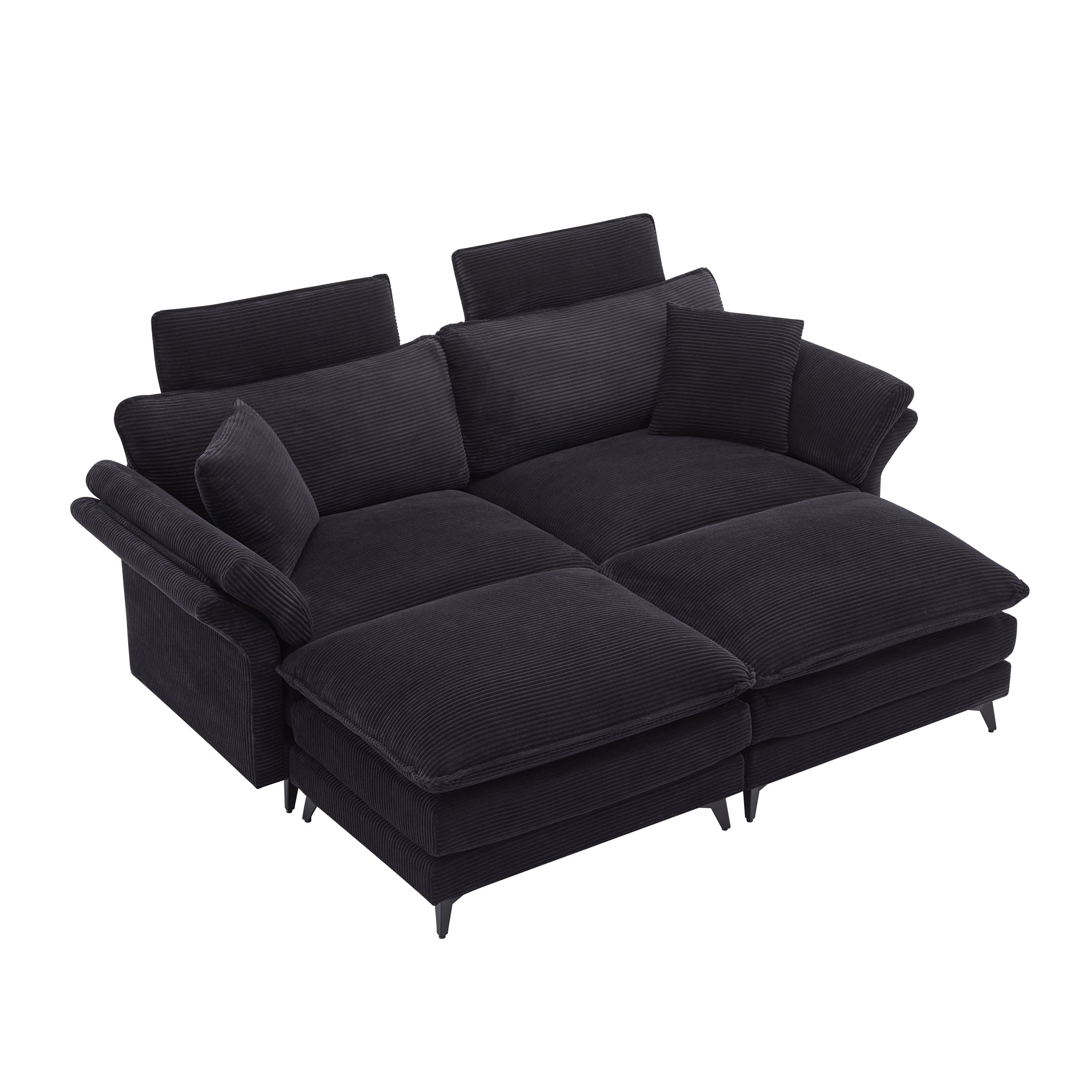 [New] Deep Seat Sectional Sofa, Comfortable Cloud Sofa with Ottomans, loveseat or 4-seater Sofa, 85.8''Modern Corduroy Upholstered Sectional Sofa for Living Room, Apartment, Studio, Office (Black).