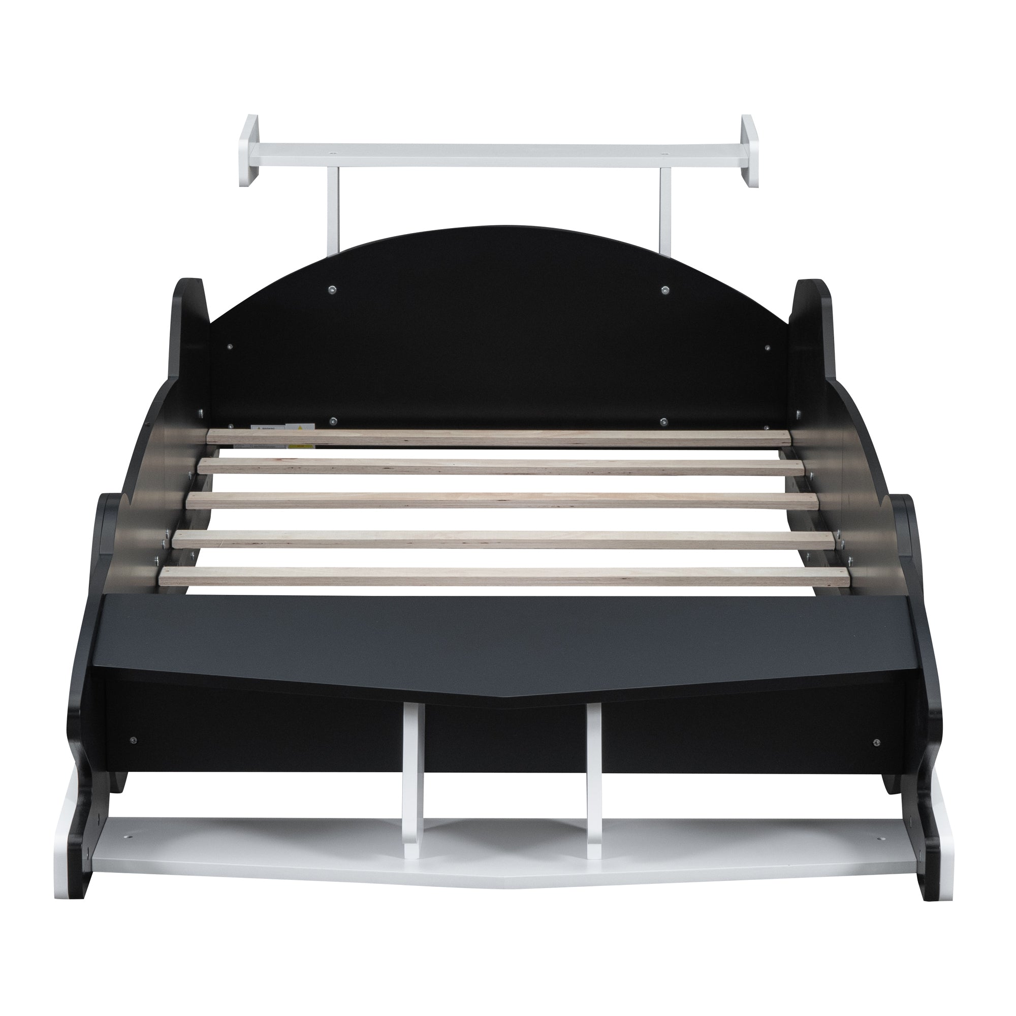 Twin Size Race Car-Shaped Platform Bed with Wheels,Black