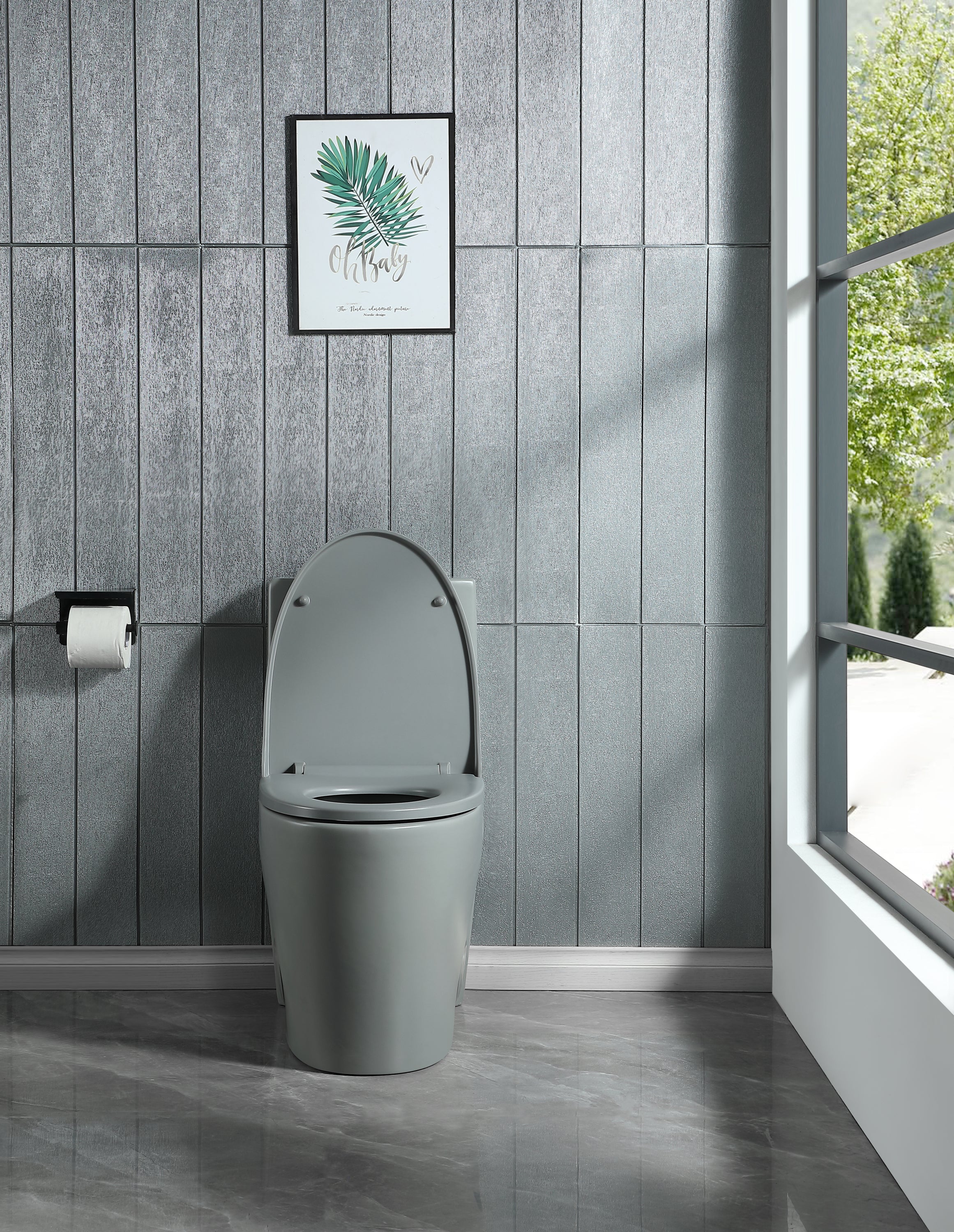 1.1/1.60 GPF Dual-Flush One Piece Toilet, Water-Saving Elongated Comfort Height Floor Mounted, Soft Close 1000 Gram Map Flushing Score Toilet, Light Grey 23T01-LG