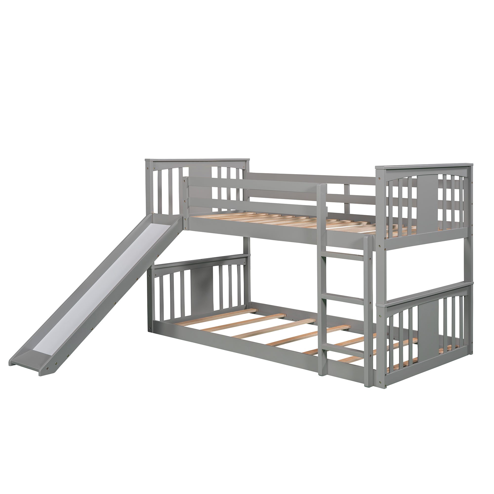 Twin Over Twin Bunk Bed with Slide and Ladder, Gray (Old SKU：LP000108AAE)