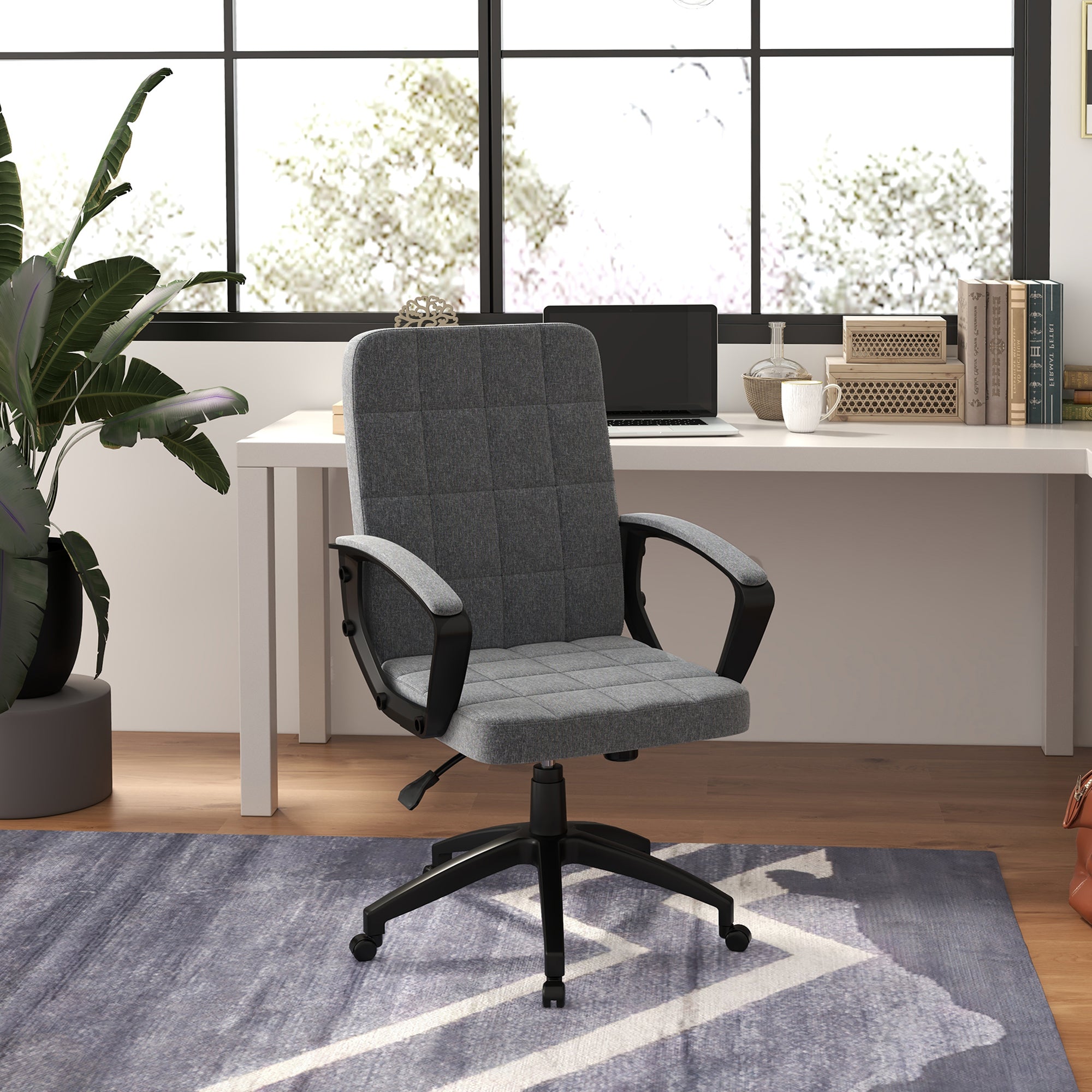 Fabric Office Chair, Computer Desk Chair, Swivel Task Chair with Arms, Adjustable Height, Swivel Wheels, Mid Back, Charcoal Gray