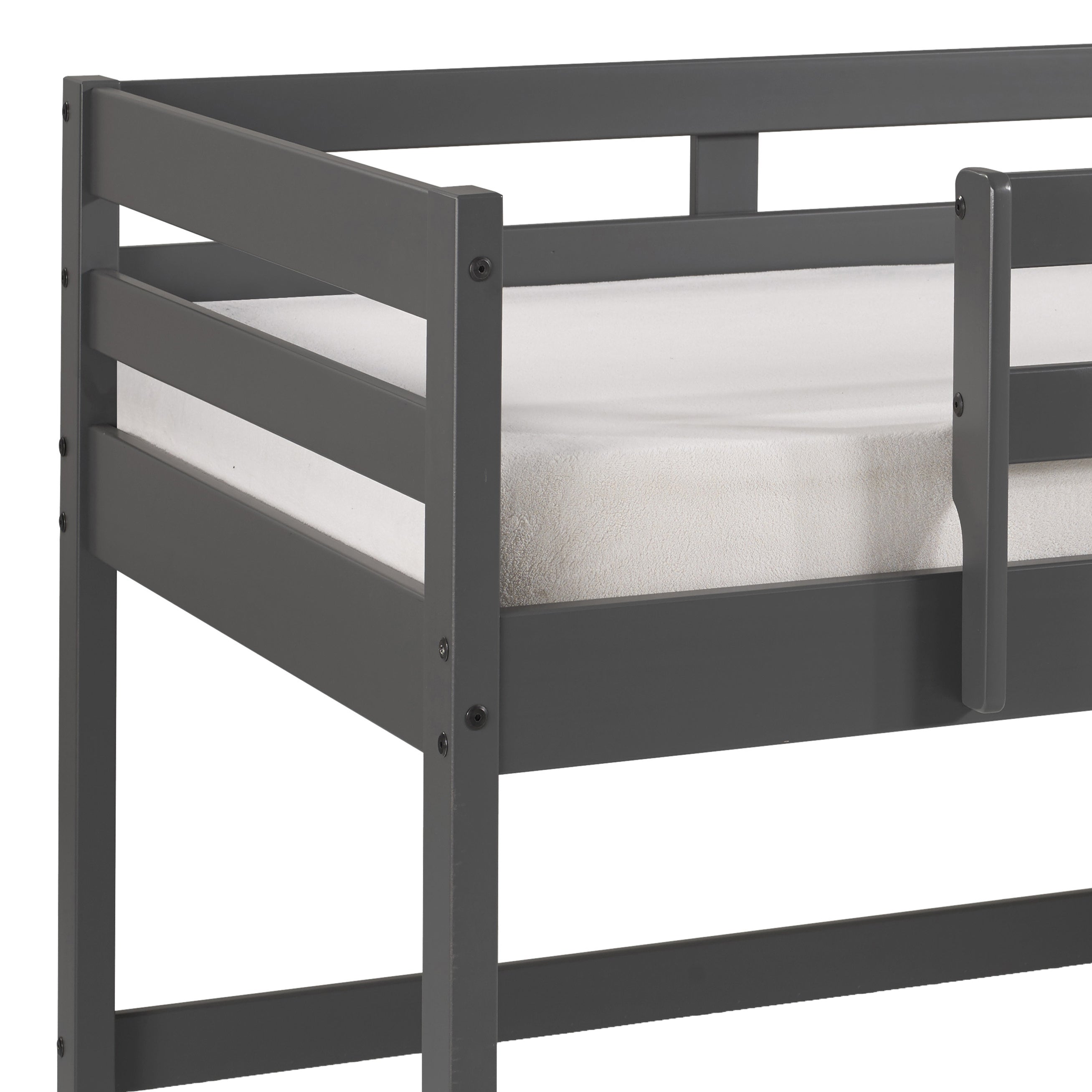 Grey Twin Loft Bed with Reversible Ladder