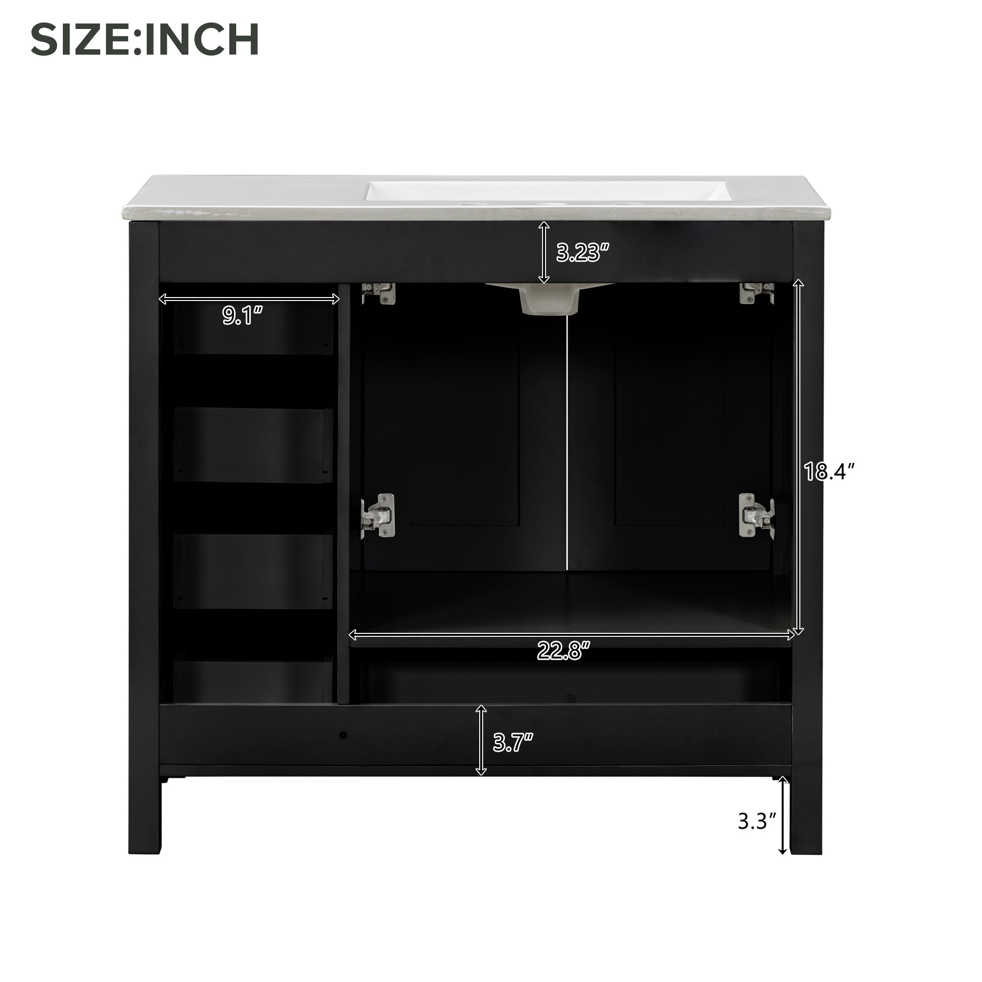 36" Black Bathroom Vanity with Ceramic Sink Combo, Abundant Storage Cabinet -2 Soft close doors and 5 drawers