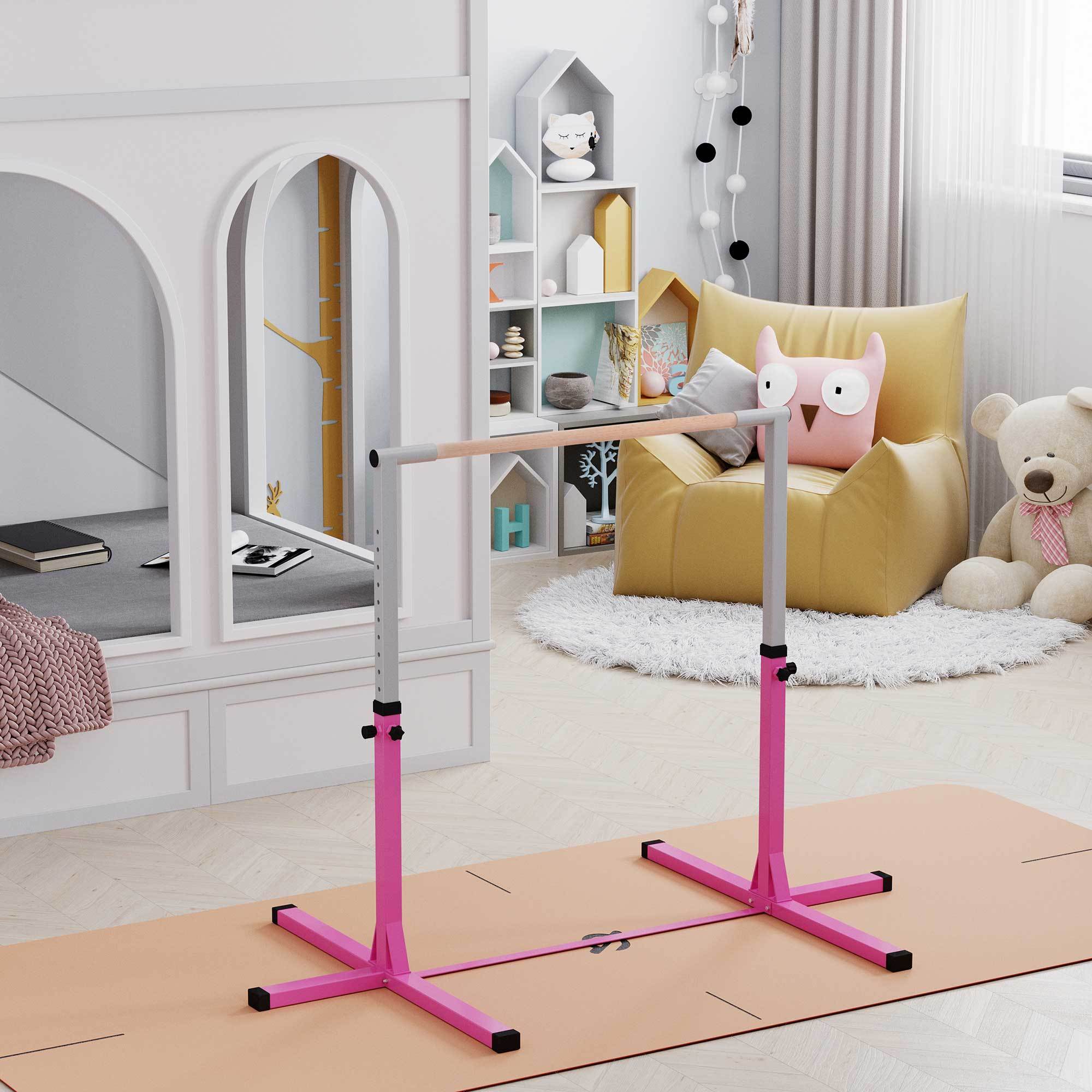 Soozier Gymnastics Bar for Kids, Adjustable Height Gym Bar, Junior Training Kip Bar for Home, Built for kids 3+ Years, Pink