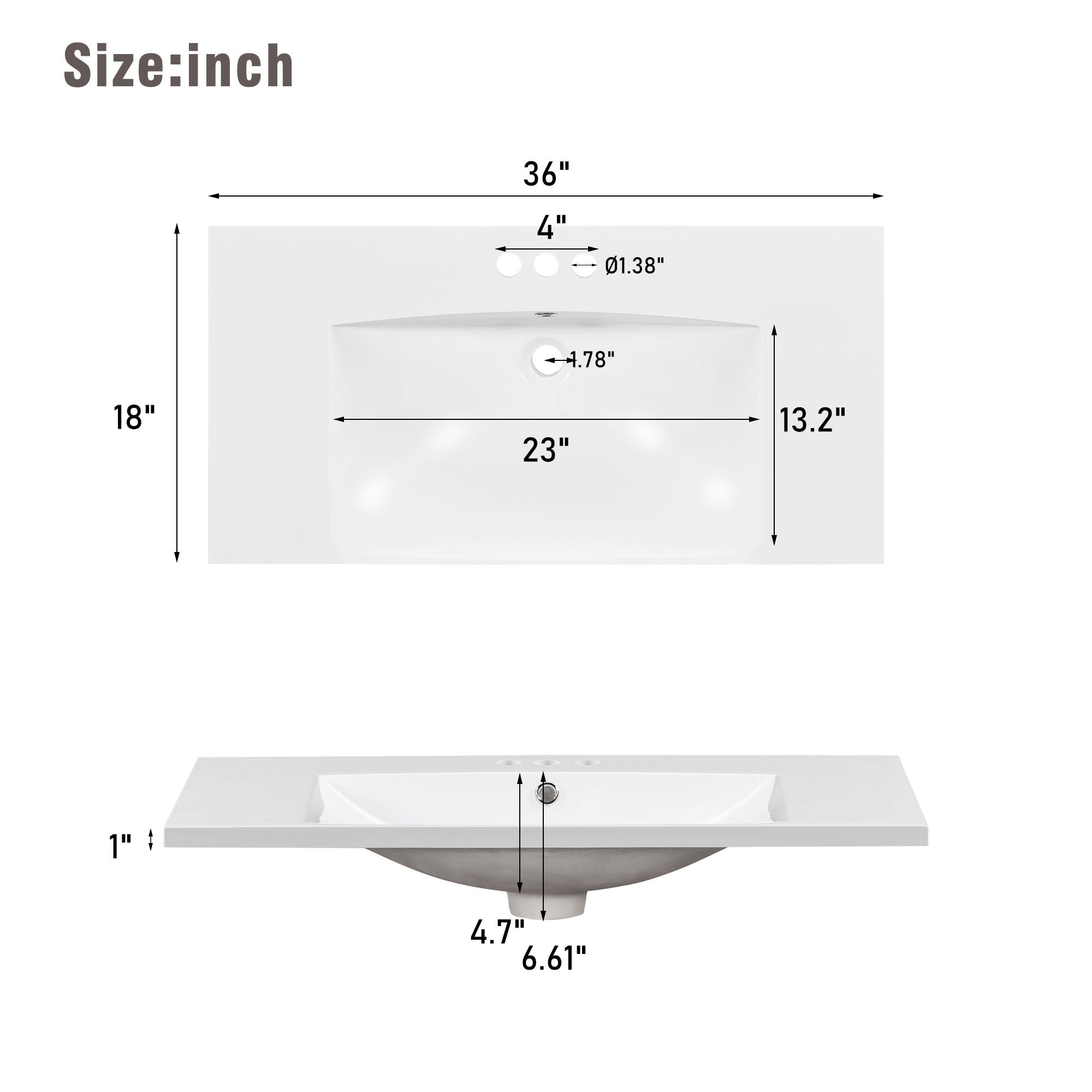 36" Bathroom Vanity Cabinet with Resin Integrated Sink - 4 Drawers, 2 Doors