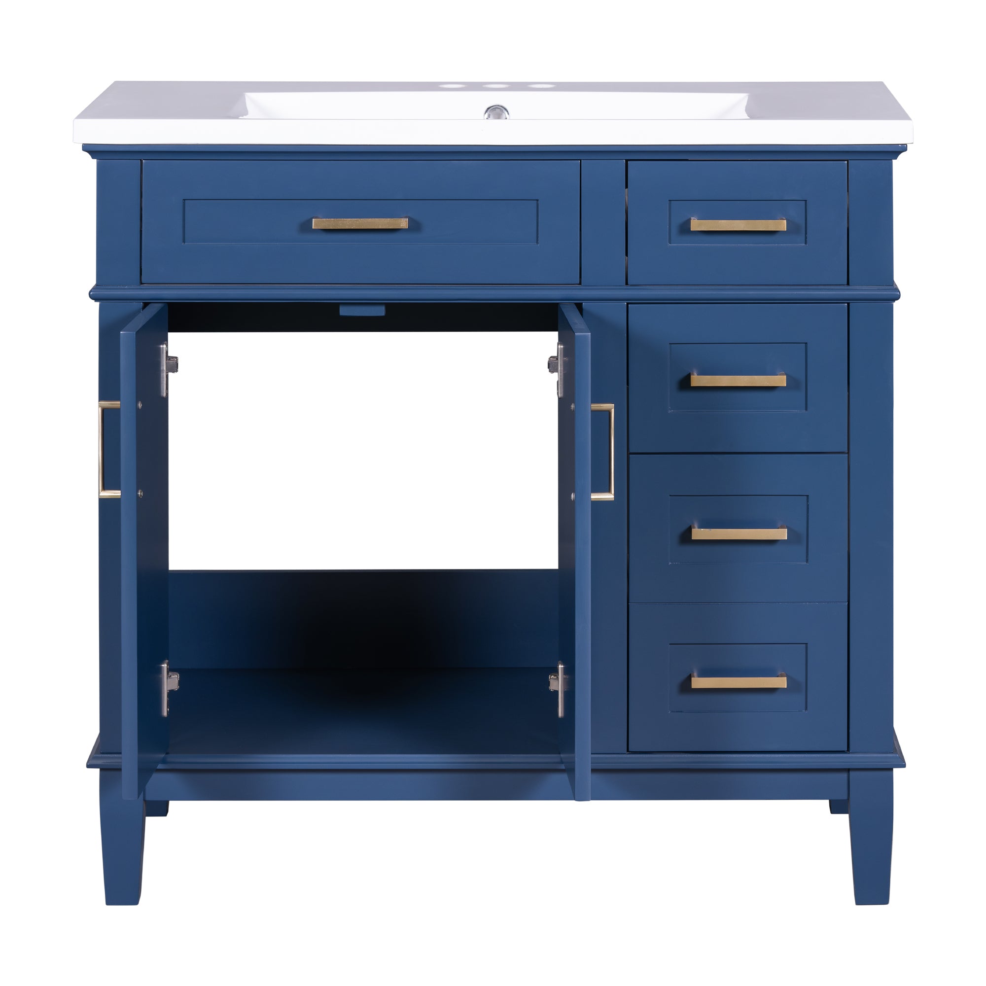 36-inch Bathroom Vanity with Resin Sink, Modern Bathroom Cabinet in Blue, Featuring Two Soft Close Doors and Four Drawers