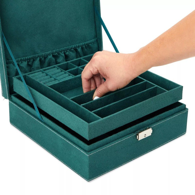 Velvet Jewelry Box Organizer with Lock - 2 Layer Travel Case, Jewelry Storage