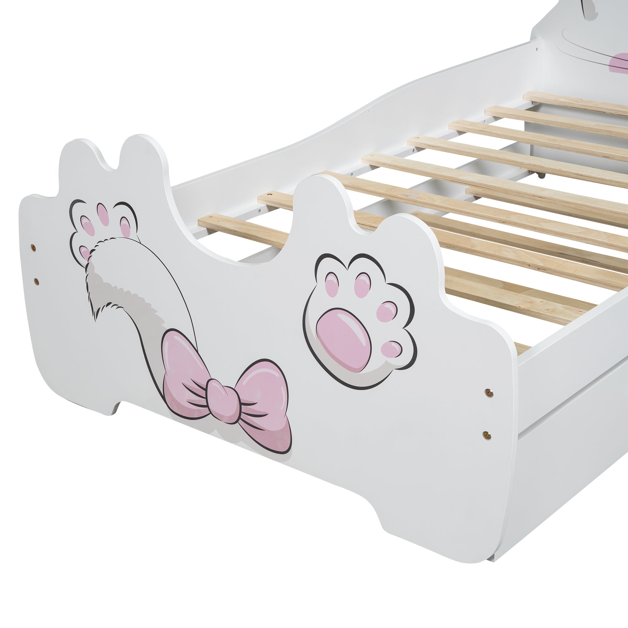 Cartoon Twin Size Platform Bed with Trundle, White