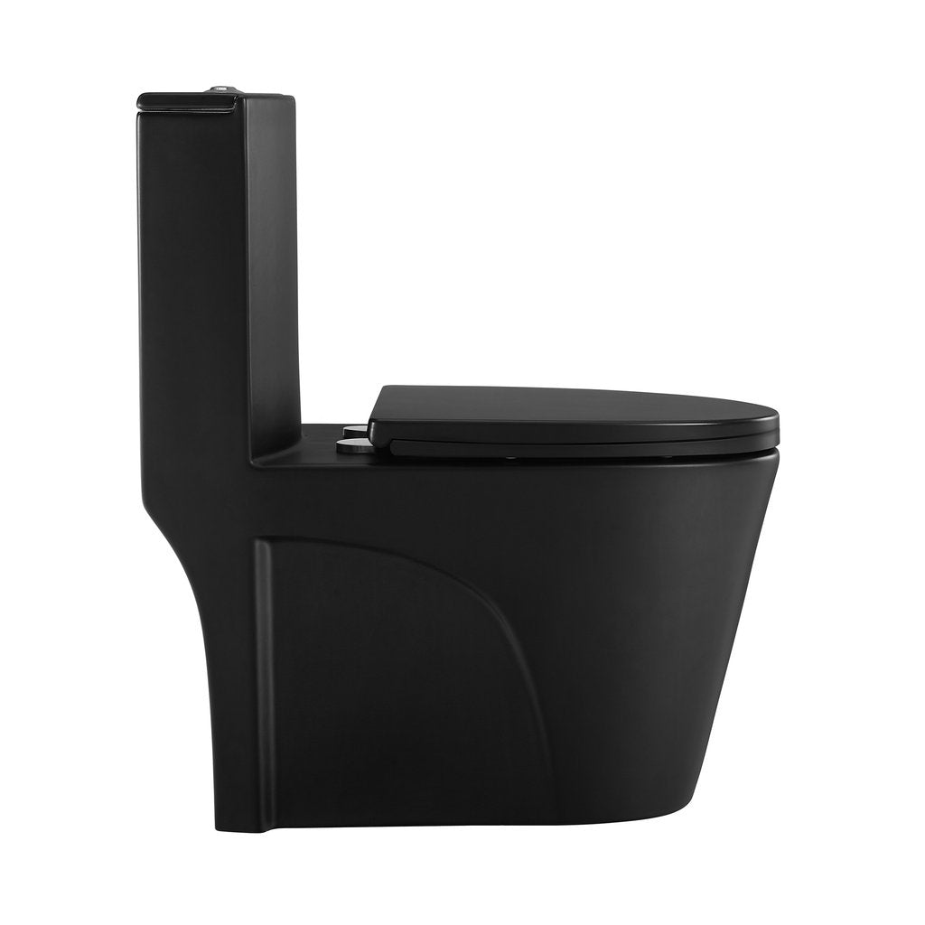 1.1/1.60 GPF Dual-Flush One Piece Toilet, Water-Saving Elongated Comfort Height Floor Mounted, Soft Close Seat, 1000 Gram Map Flushing Score Toilet, Matte Black 23T01-MB-1