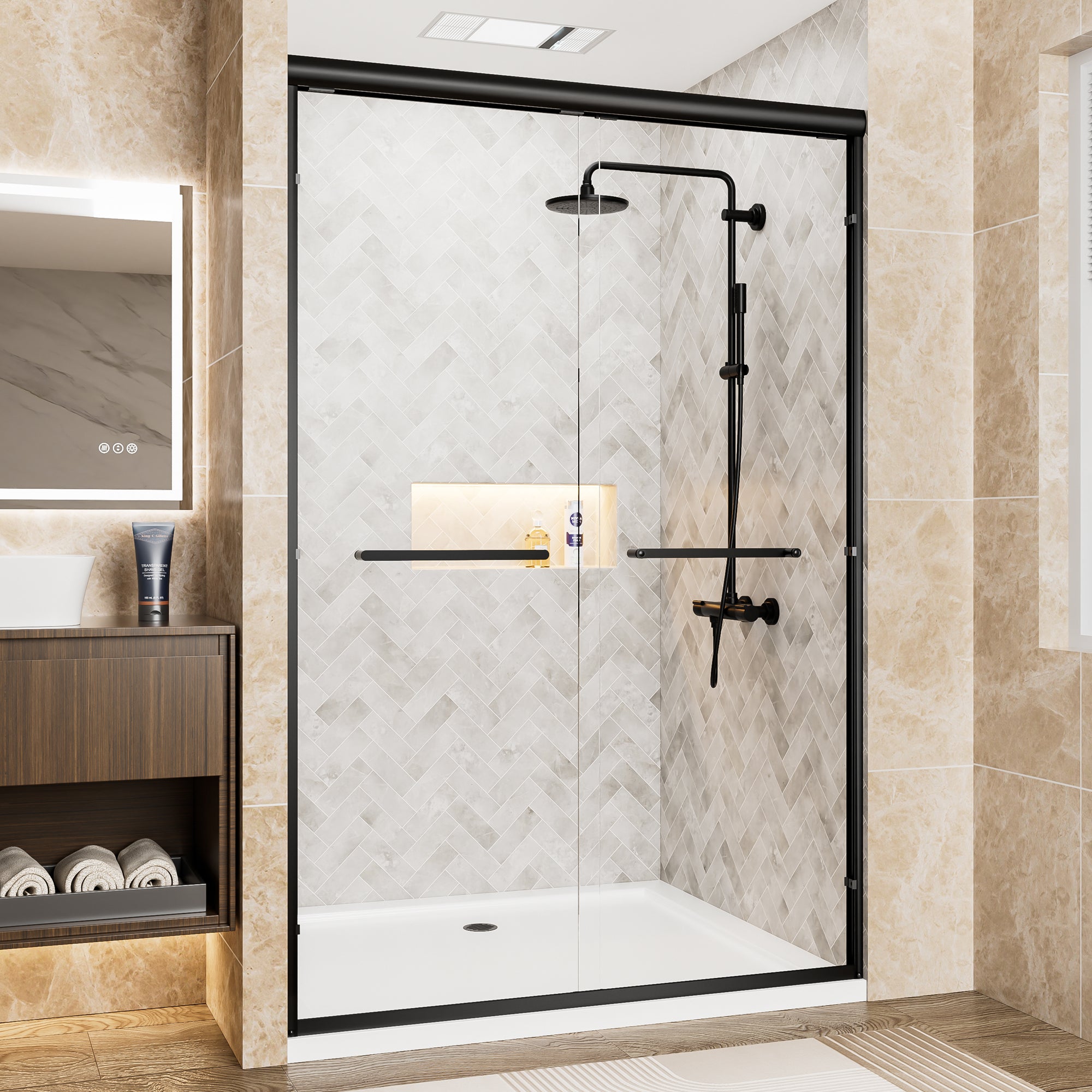 44-60 x 72 in Aluminum-Framed Double Sliding Shower Door - 44-48 x 72 in / Matte Black view 2