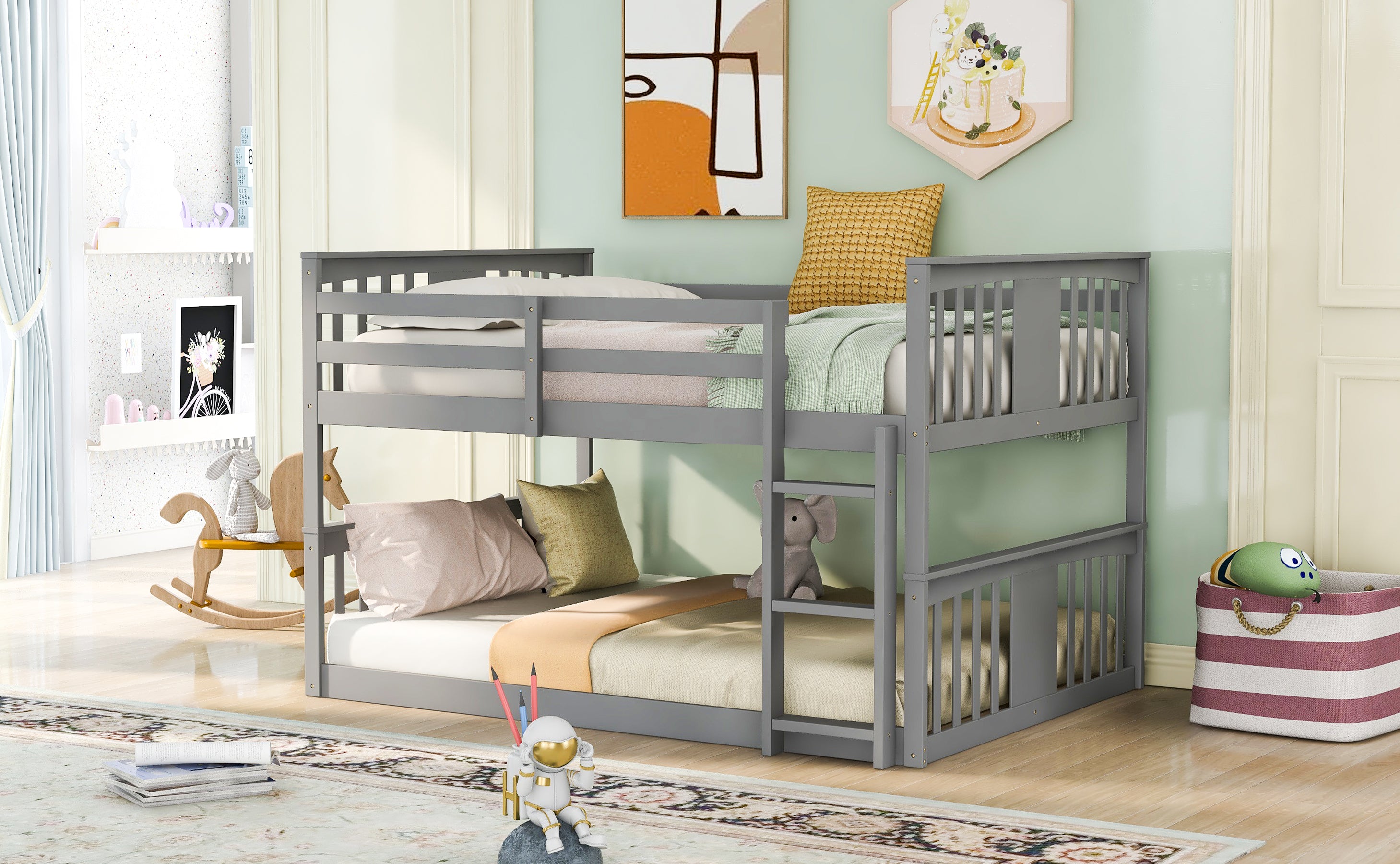 Full Over Full Bunk Bed with Ladder, Gray (Old SKU :LP000207AAE)