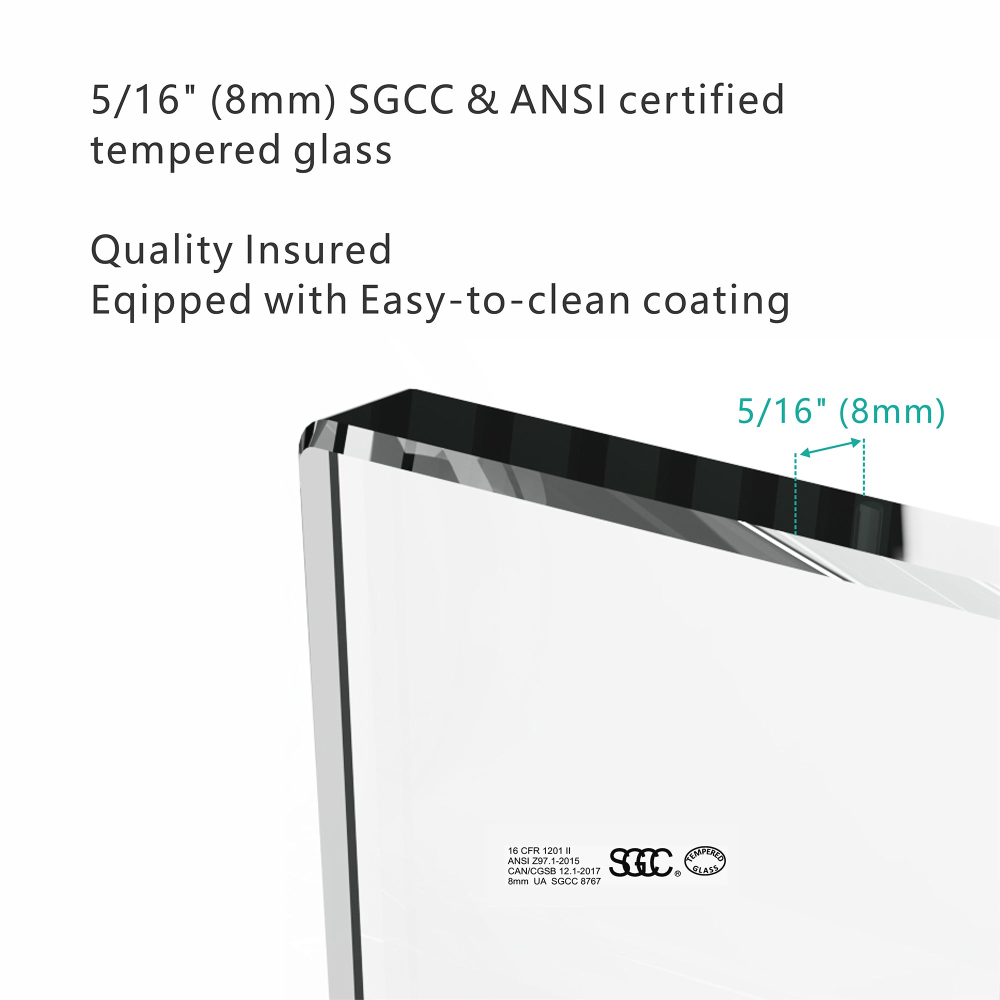 Sliding shower door clear tempered glass and matte black track detail