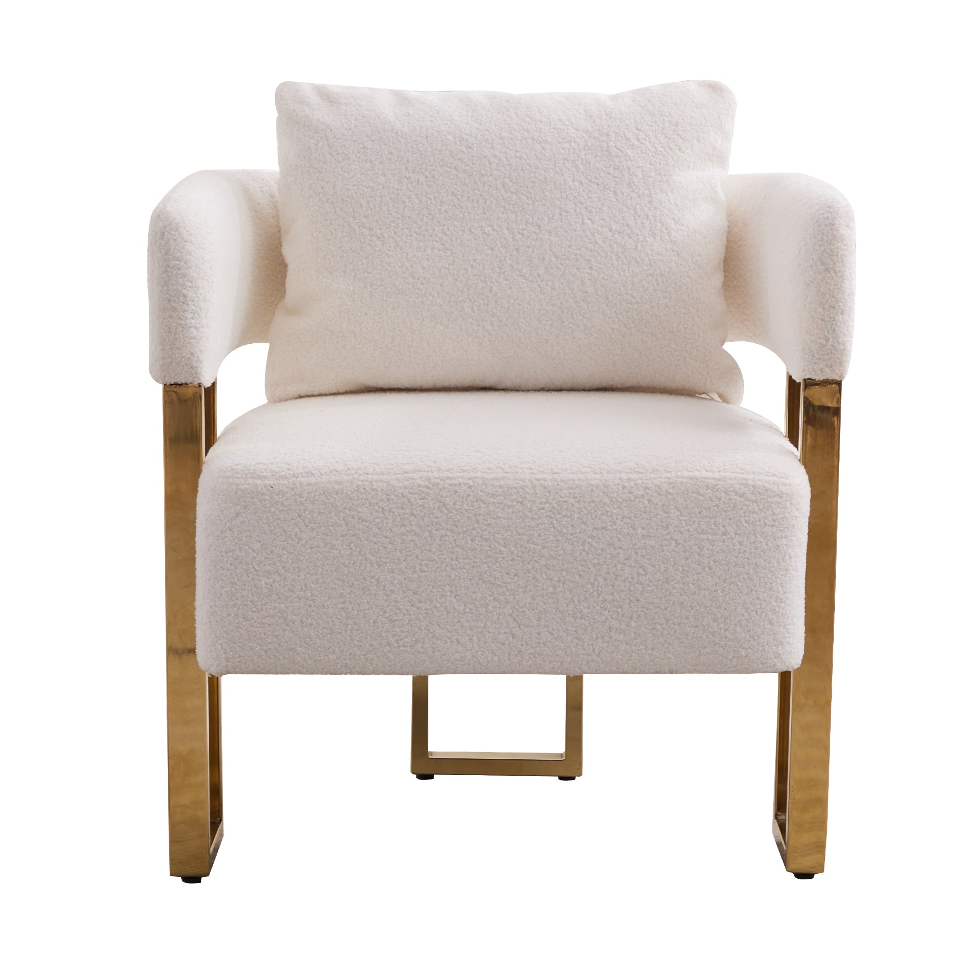 TS Modern decorative chair, living room side chair with gold metal legs, no wheels, suitable for dressing area, reception room, office,Teddy fleece upholstered metal foot sofa 1PC White