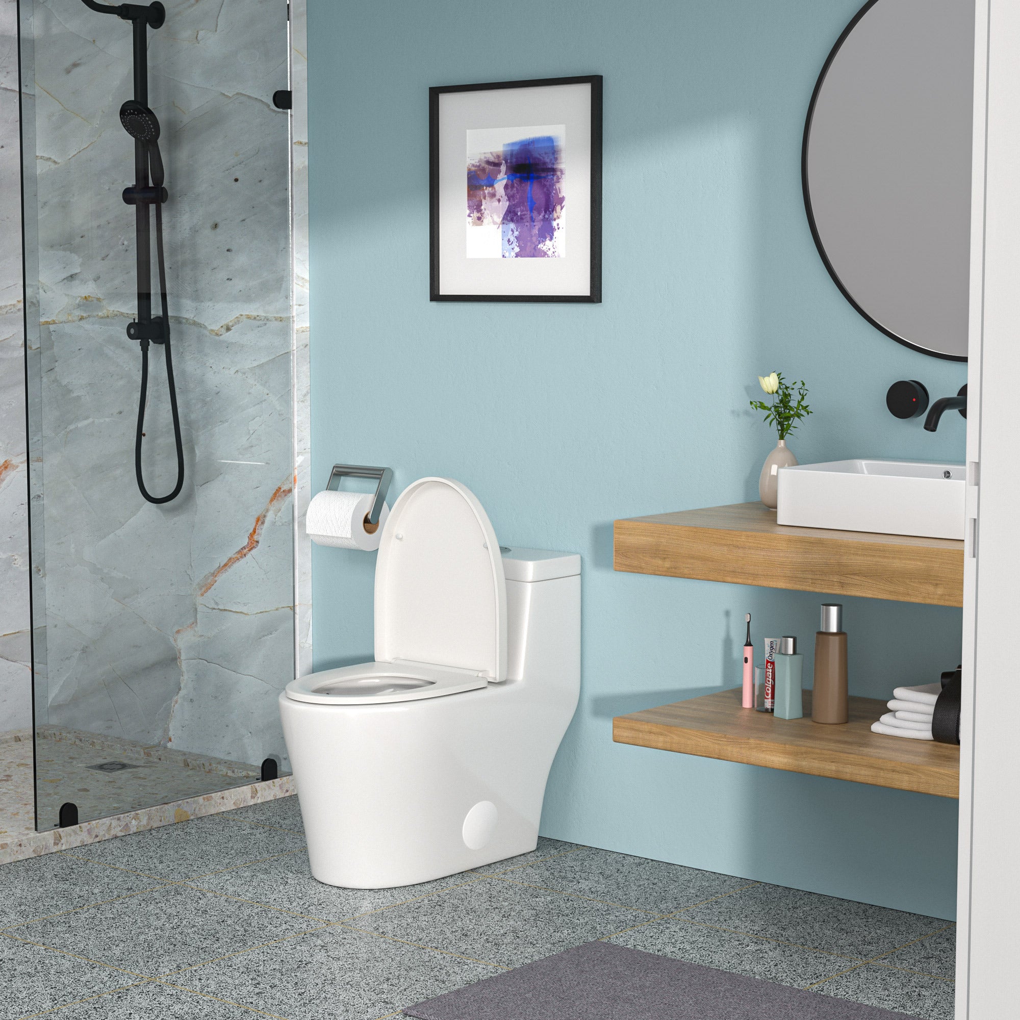 Ceramic One Piece Toilet,Dual Flush with Soft Clsoing Seat