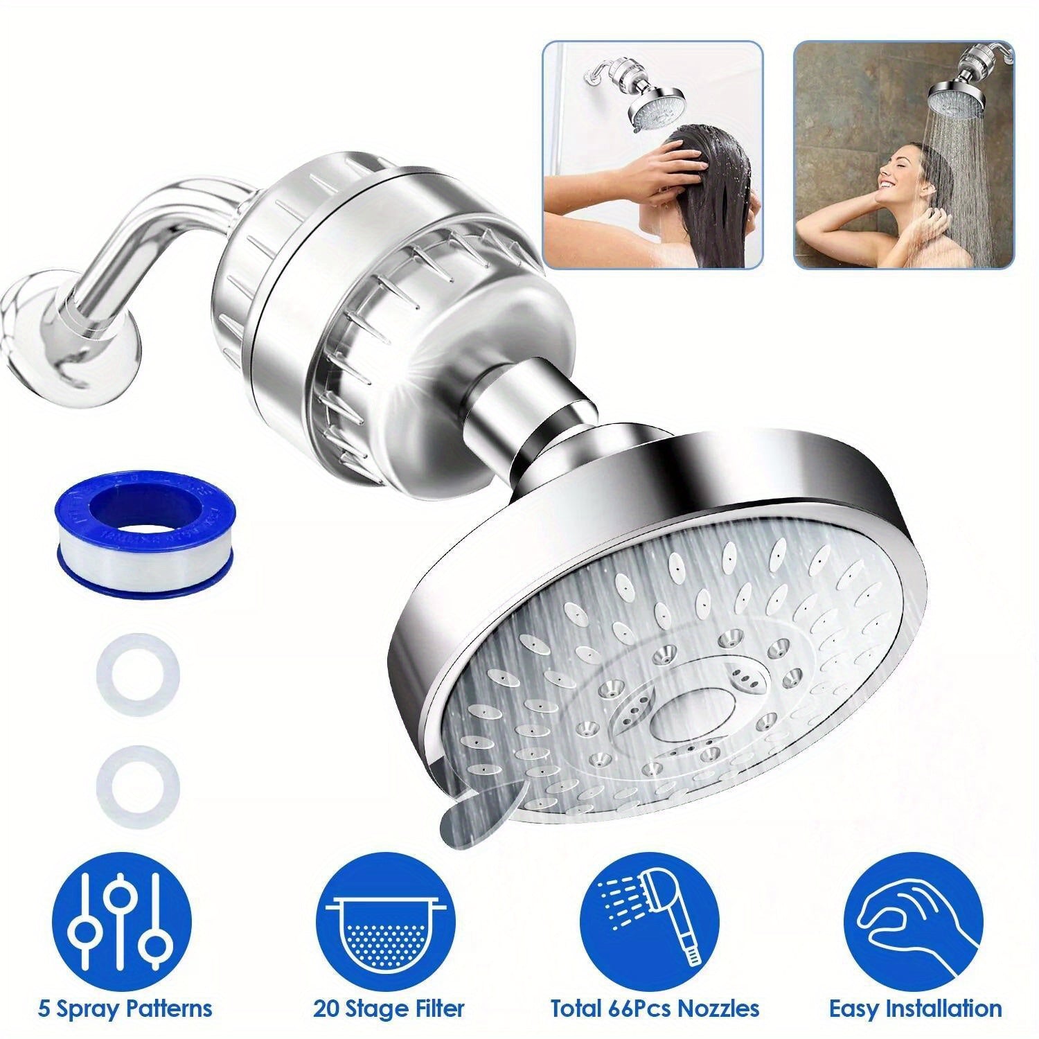 360° Adjustable Shower Head with 20 Stage Shower Head Filter for Hard Water