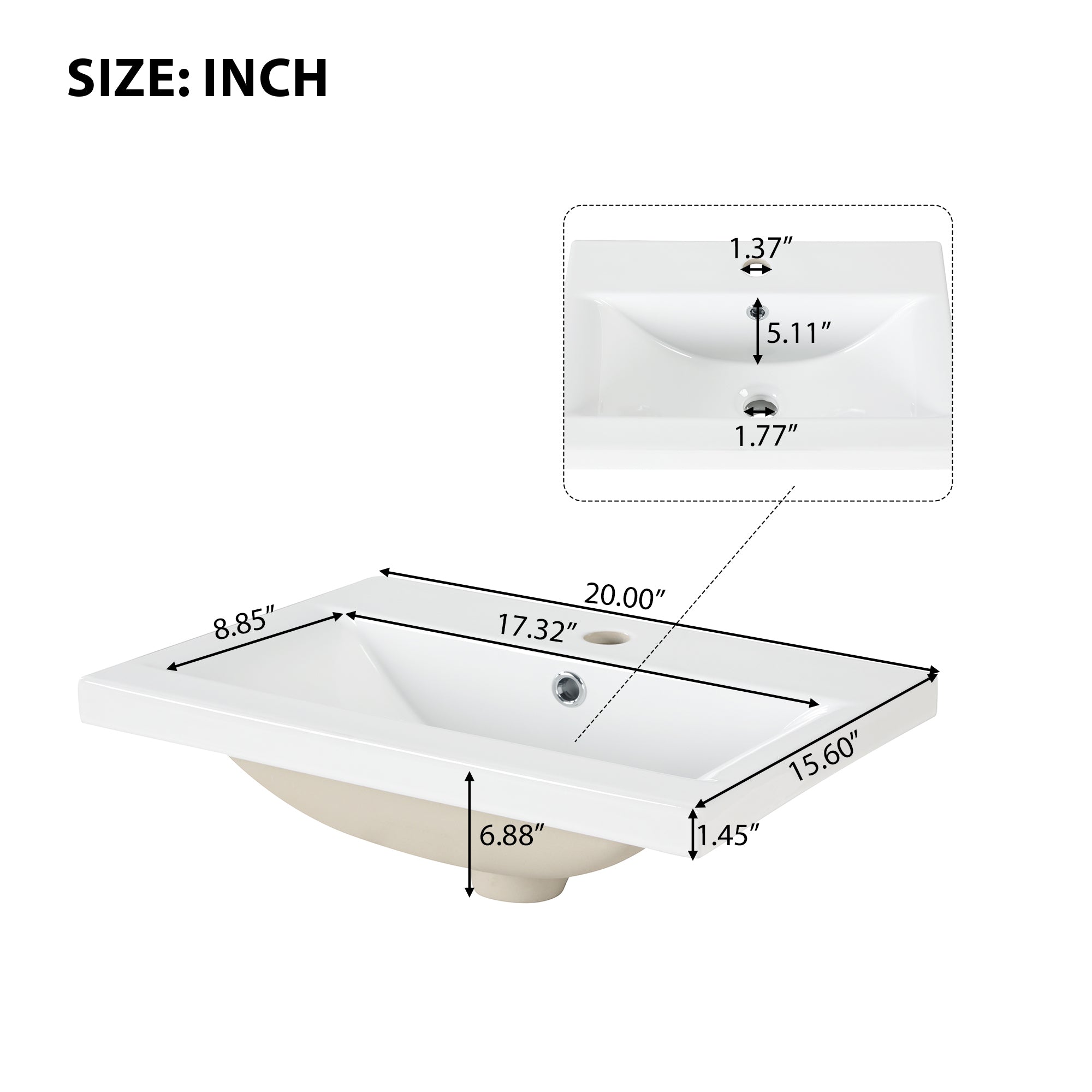 20" Bathroom Vanity with Sink, Bathroom Vanity Cabinet with Two-tier Shelf, Adjustable Shelf, Solid Wood and MDF, White