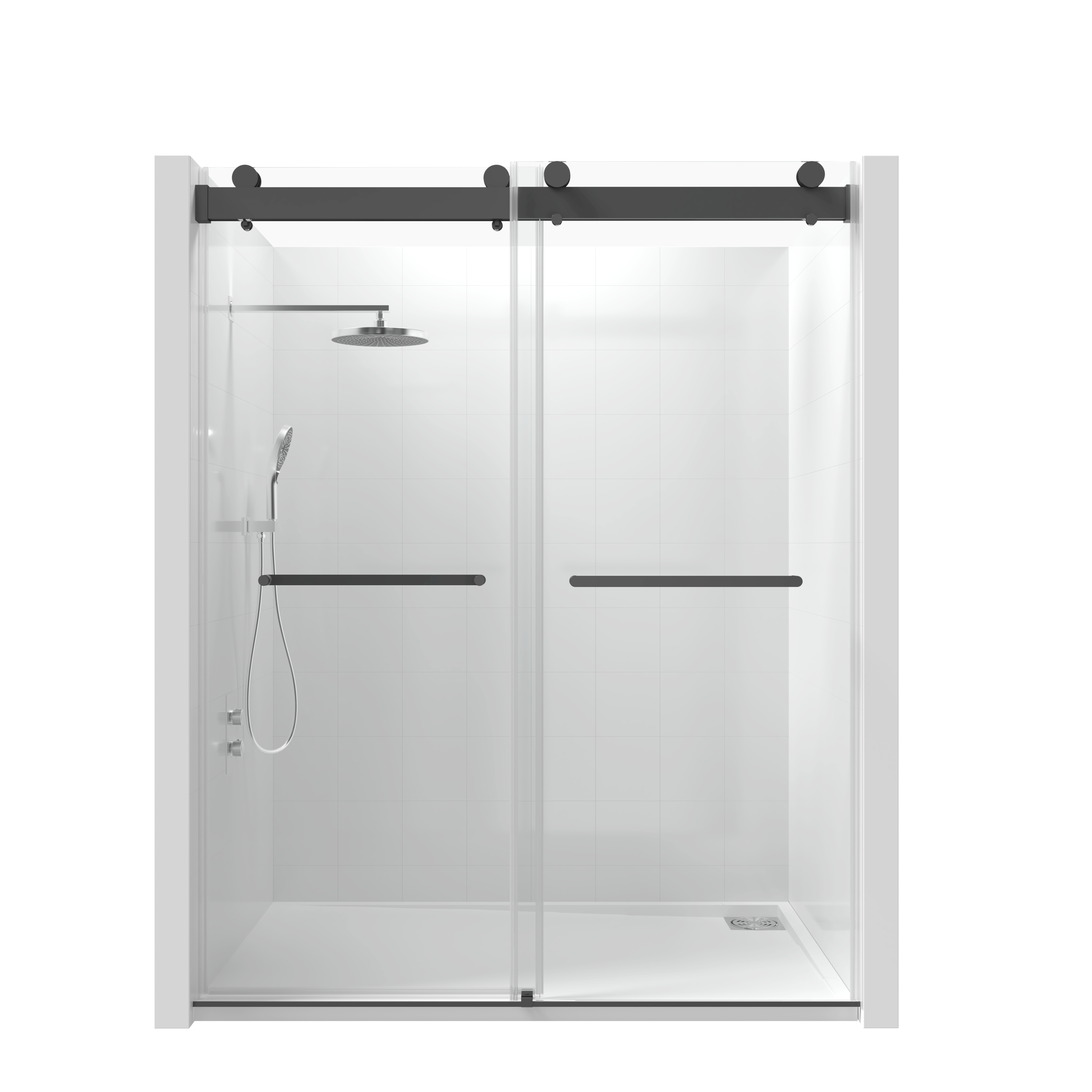 68-72"W x 76"H Double Sliding Frameless Soft-Close Shower Door with Premium 3/8 Inch (10mm) Thick Tampered Glass and Easy-cleaning Coating, Stainless Steel in Matte Black 22D02-72MB