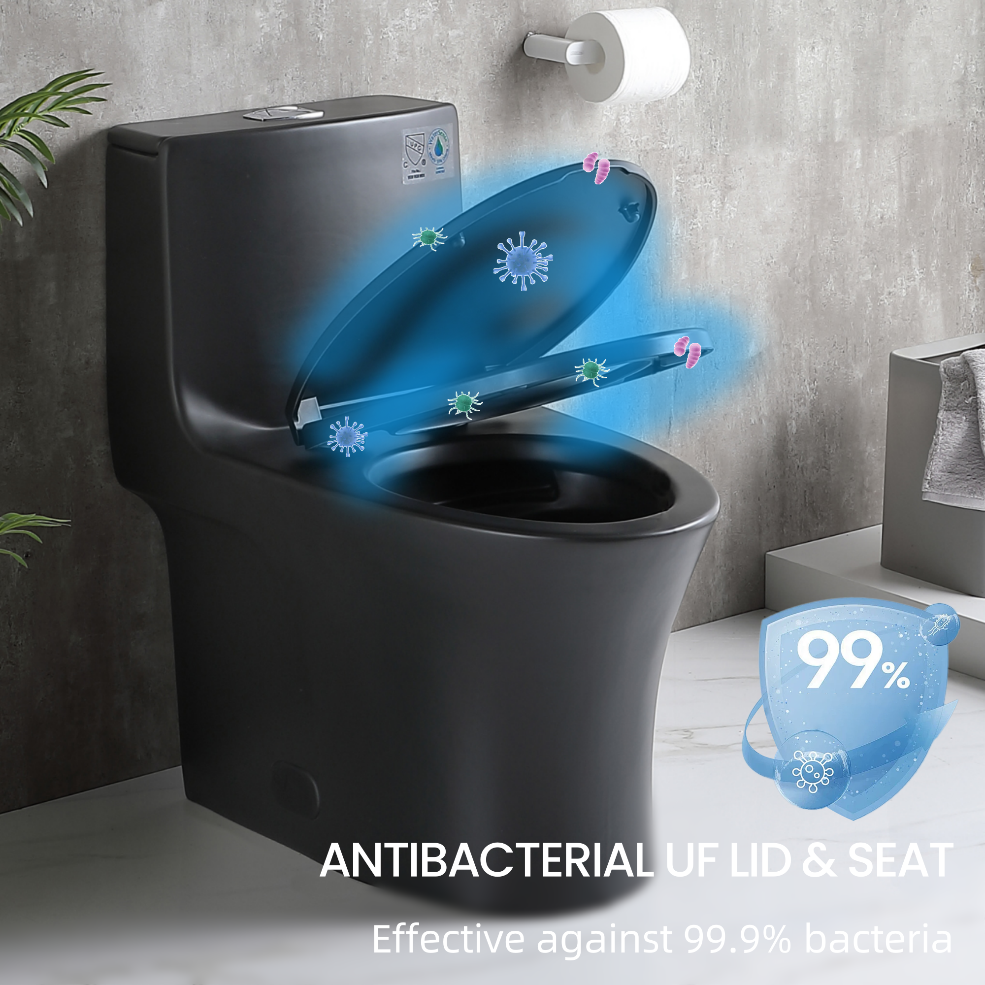 1.1/1.60 GPF Dual-Flush One Piece Toilet, Water-Saving Elongated Comfort Height Floor Mounted, Soft Closing Seat, 1000 Gram Map Flushing Score Toilet, Matte Black 23T02-MB