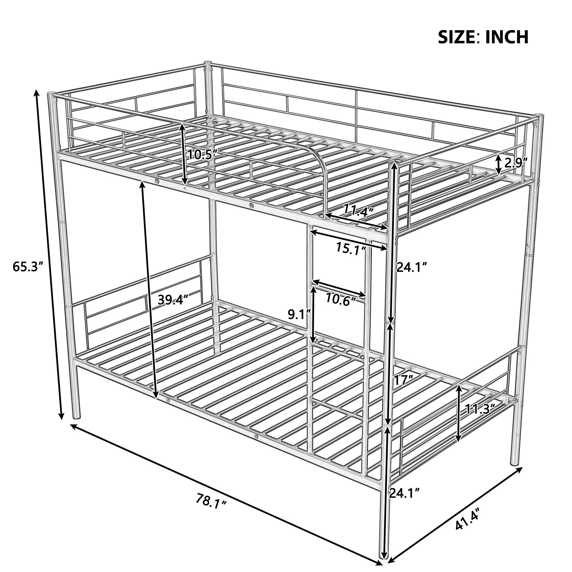 Twin Over Twin Metal Bunk Bed (Black) ( old sku: MF189201BAA )