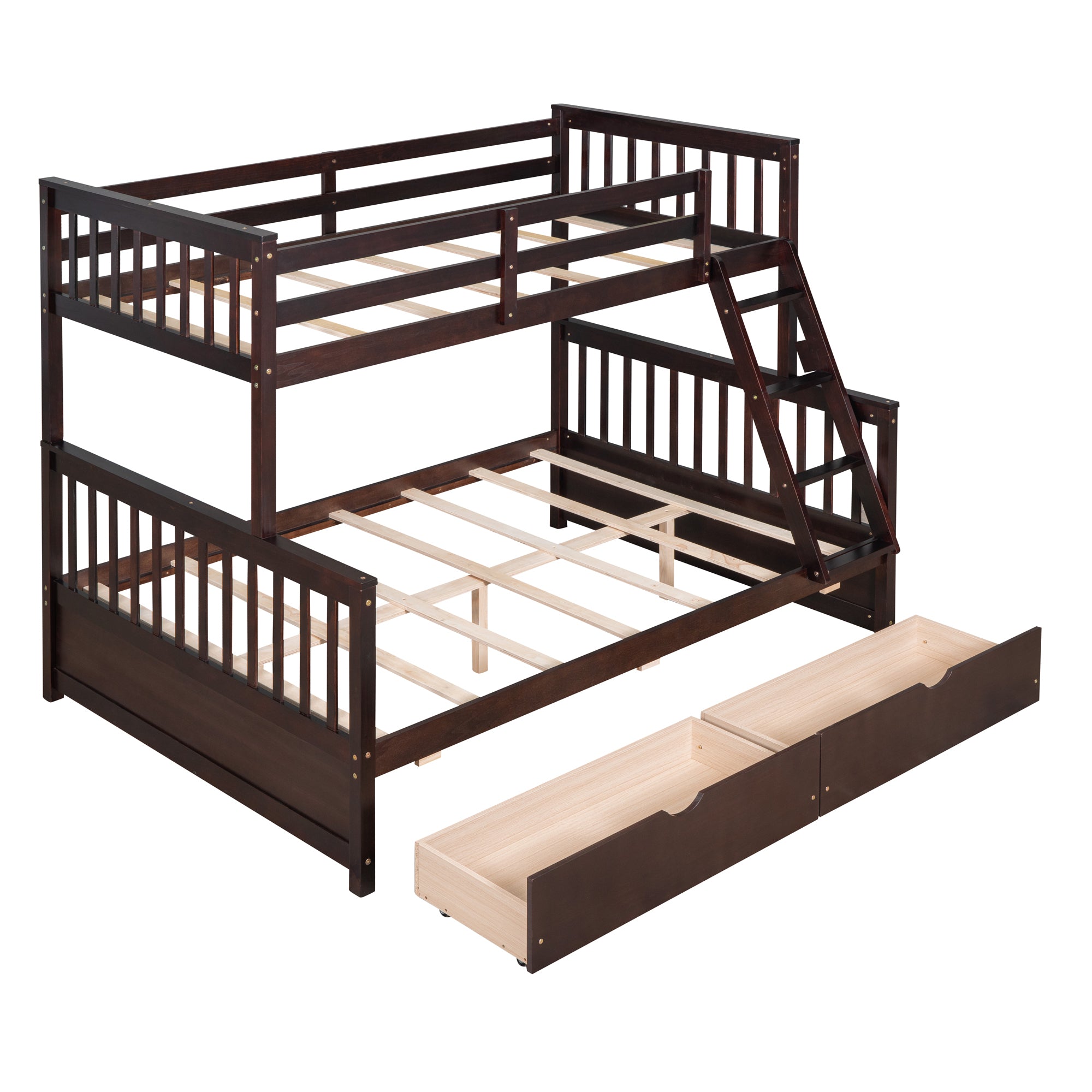 Twin-Over-Full Bunk Bed with Ladders and Two Storage Drawers(Espresso)(old sku:LT000165AAP)