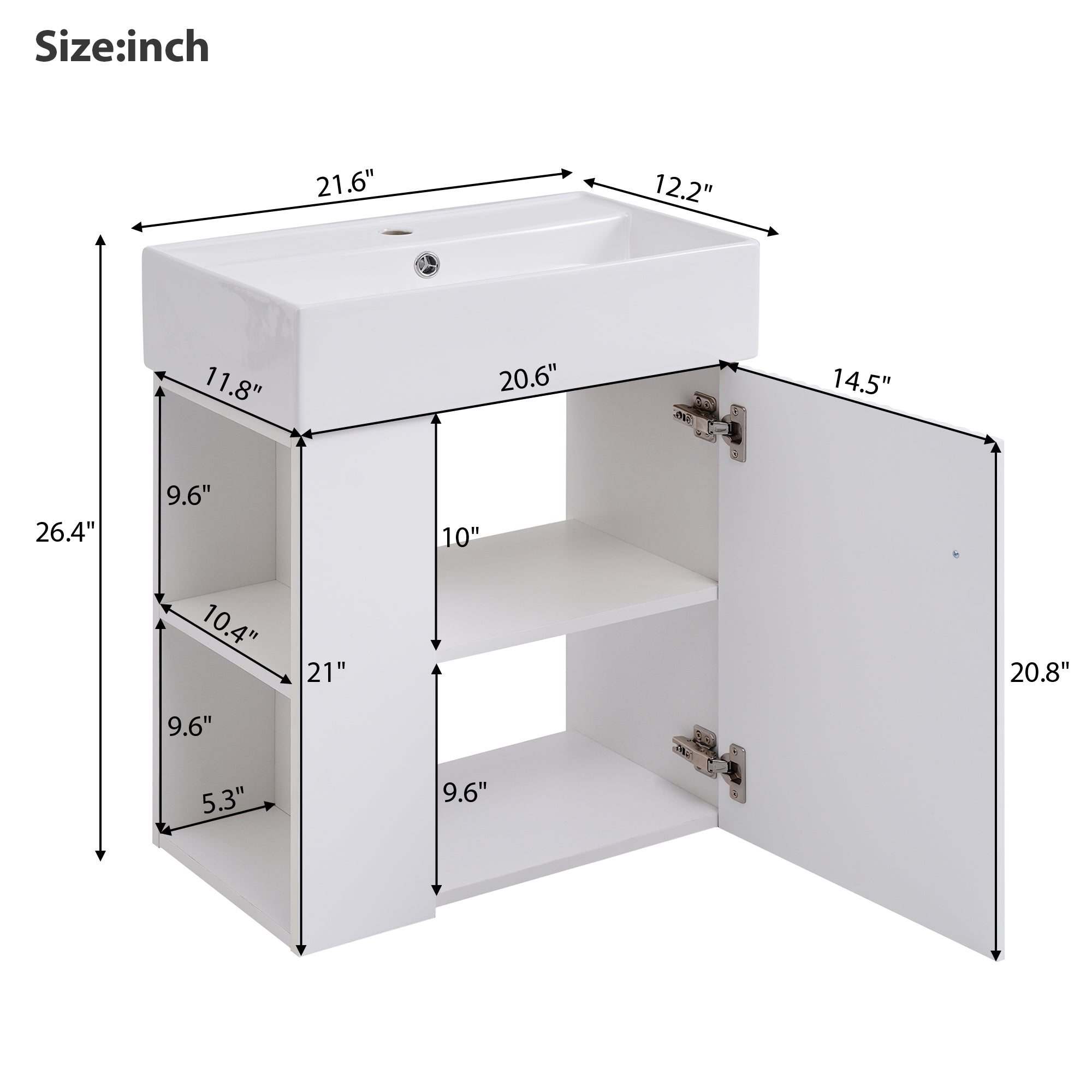 [Video]21.6inch Modern Floating Bathroom Vanity with Ceramic Basin - Perfect for Small Bathrooms, Left side storage