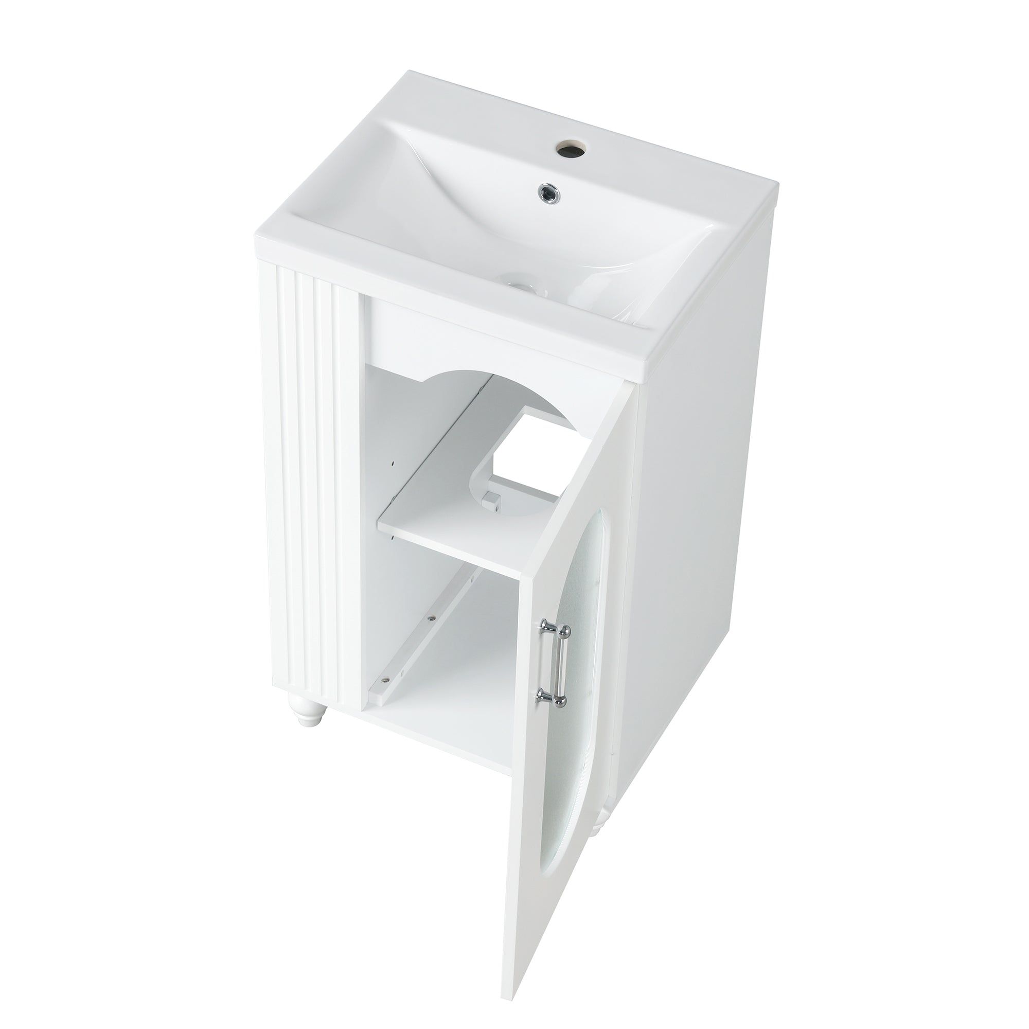 20" Bathroom Vanity with Sink, Bathroom Vanity Cabinet with Two-tier Shelf, Adjustable Shelf, Solid Wood and MDF, White