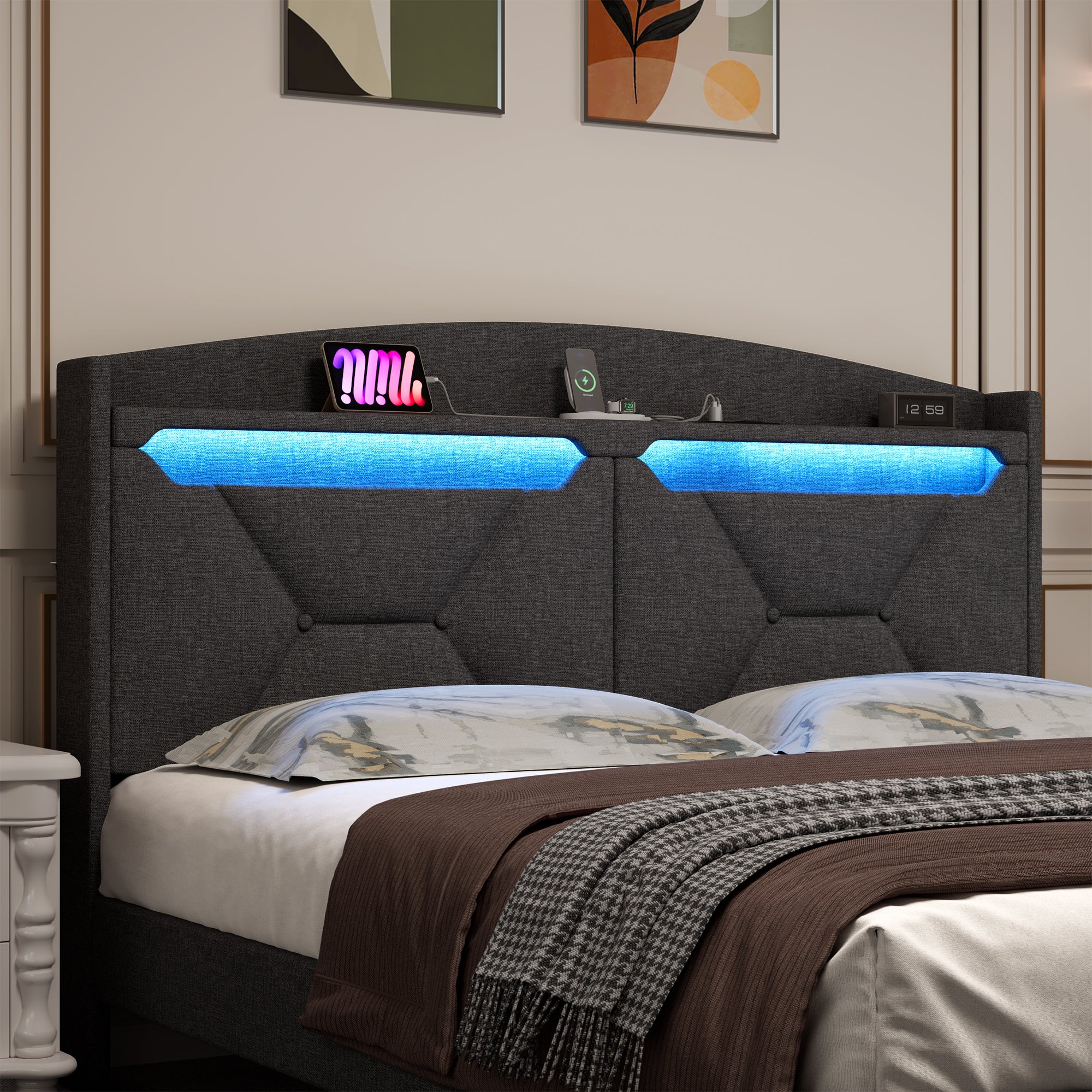 Storage Headboard ,FULL Size with RF LED Lights