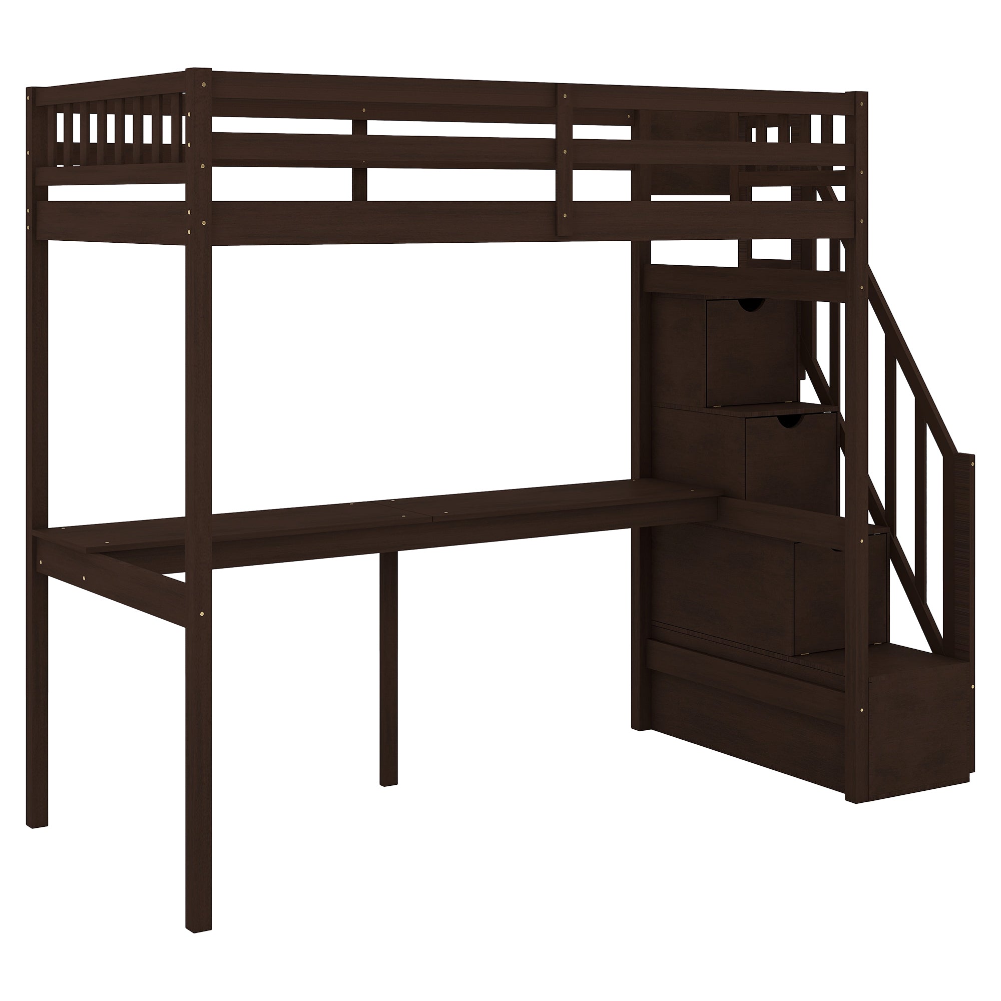 Twin Size Loft Bed with Storage Staircase and Built-in Desk, Espresso (Old SKU:GX000903AAP)