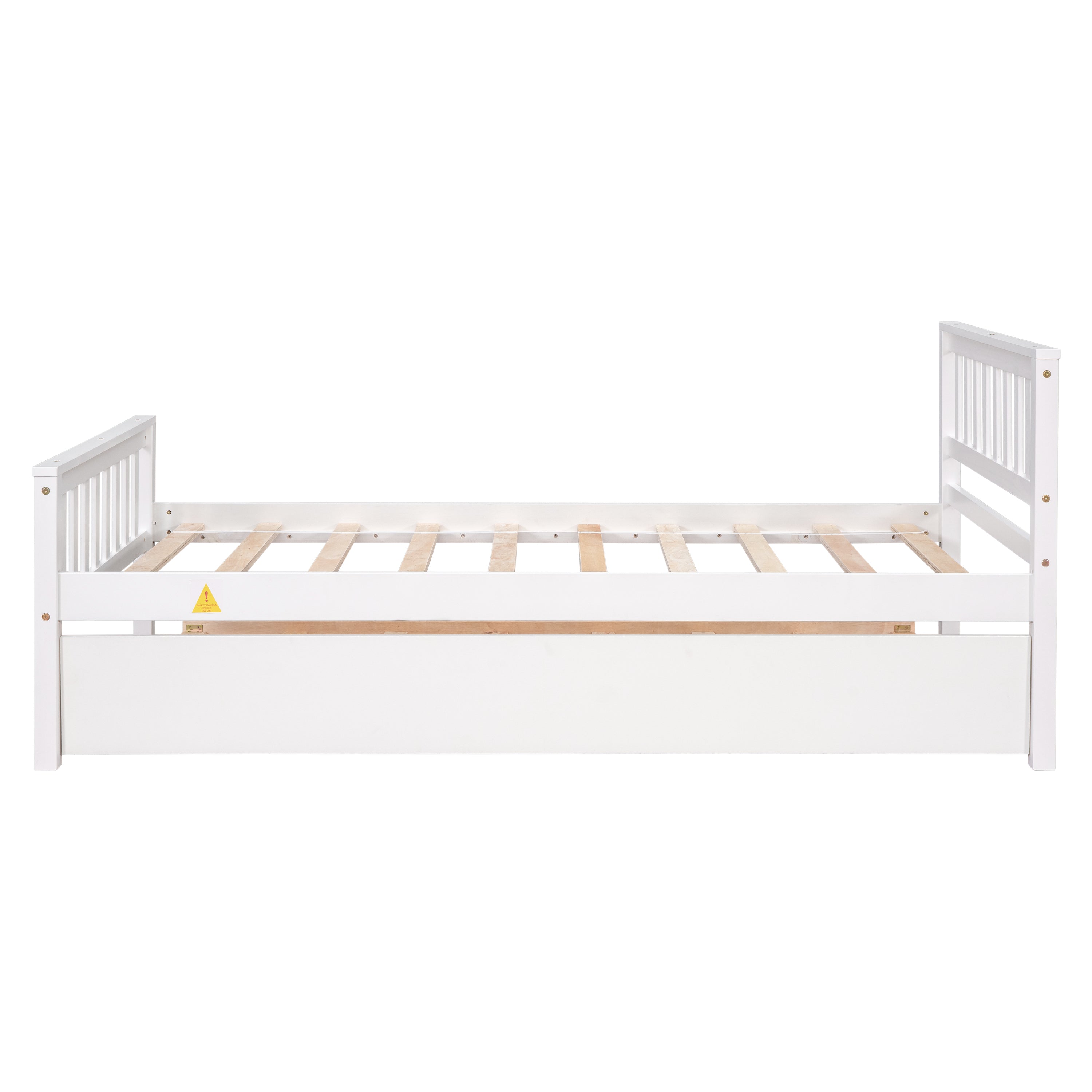 Twin Bed with Trundle, Platform Bed Frame with Headboard and Footboard, for Bedroom Small Living Space,No Box Spring Needed,White(Old SKU:W50422211)