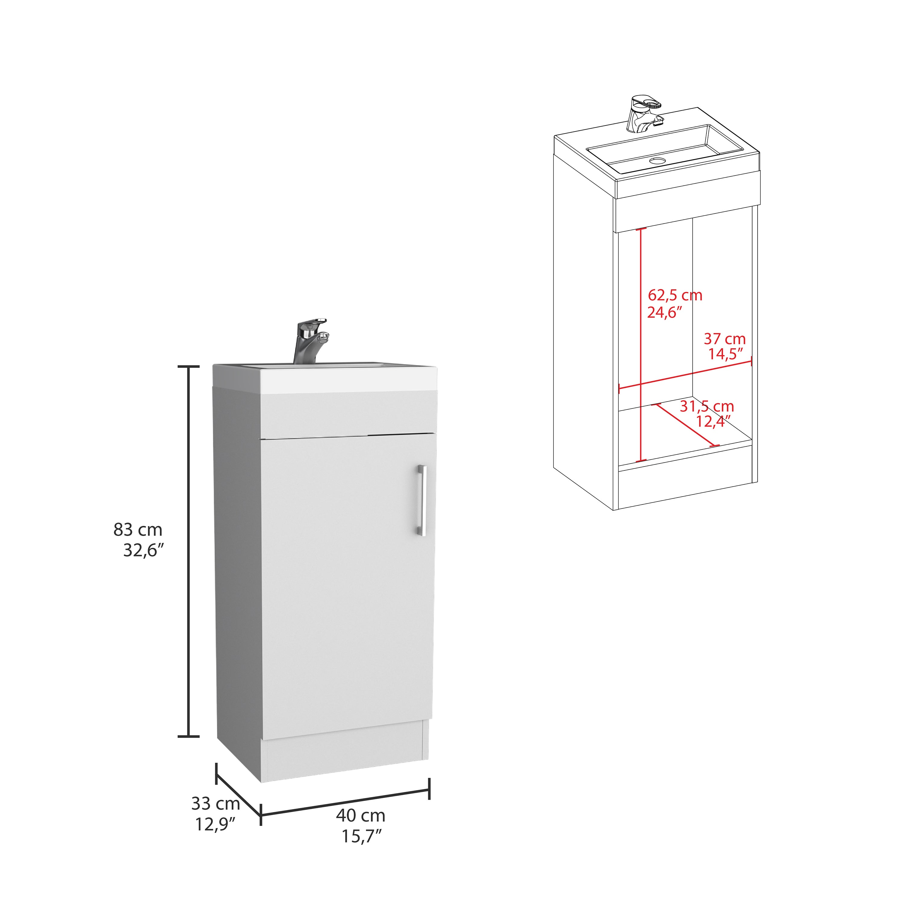 Madrid 16" Bathroom Vanity Single Door, Resin sink and faucet White