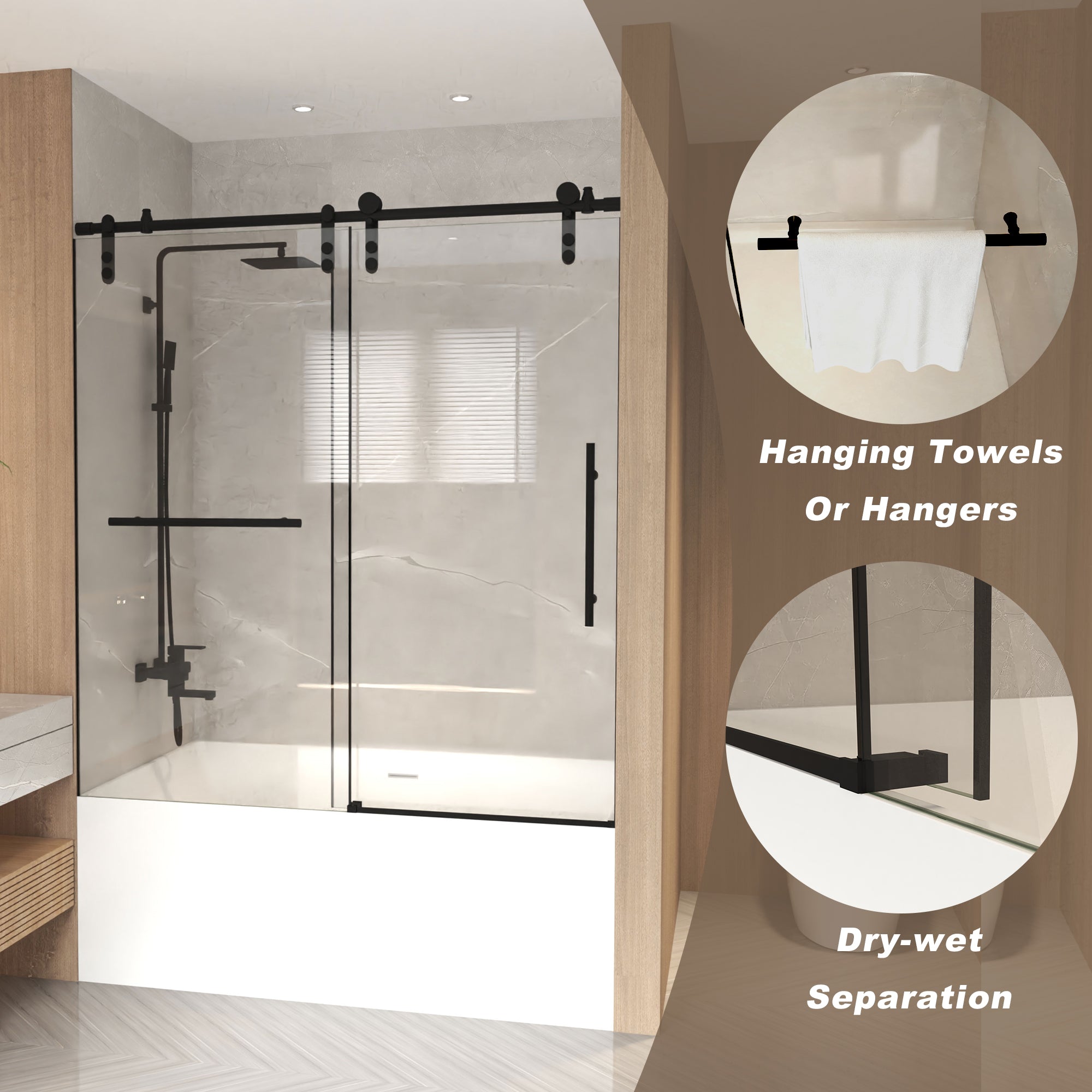 56-60 x 66 in Frameless Sliding Tub Door - 56-60 x 66 in / Brushed Nickel view 5