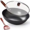 Carbon Steel Wok Pan with Lid Spatula Nitrided Nonstick Anti-rust for All Stoves