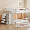 Twin over Twin Bunk Bed with 4 Drawers and 3 Shelves-White