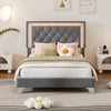 Twin Size Upholstered Bed Frame with LED Lights,Modern Velvet Platform Bed with Tufted Headboard,Grey