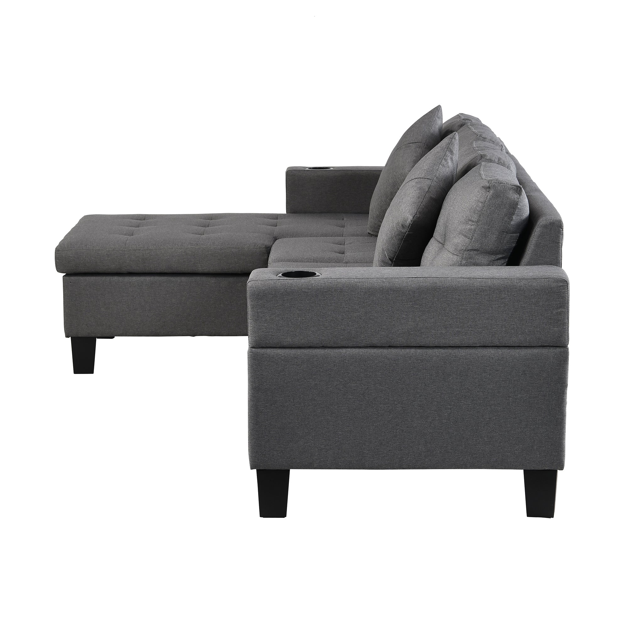 Sectional Sofa Set for Living Room with L Shape Chaise Lounge,cup holder and Left or Right Hand Chaise Modern 4 Seat (FAUX LINEN GREY)