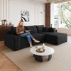 Black corduroy U-shaped cloud sectional sofa, 95 inch, front view