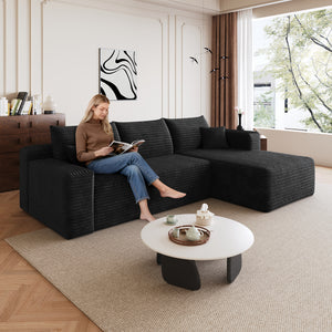 Black corduroy U-shaped cloud sectional sofa, 95 inch, front view