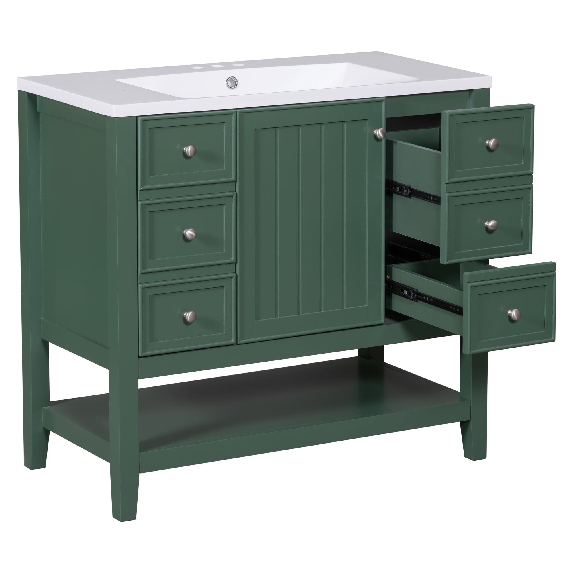 36" Bathroom Vanity with Sink Combo, One Cabinet and Three Drawers, Solid Wood and MDF Board, Green