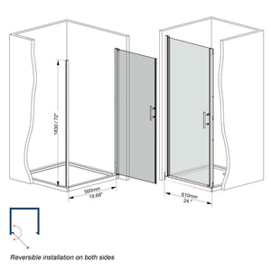 24-37 x 72 in Half-Frame Pivot Shower Door - 24 x 72 in / Brushed Nickel view 6