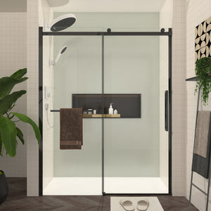 56-60 x 76 in matte black sliding shower door with clear glass