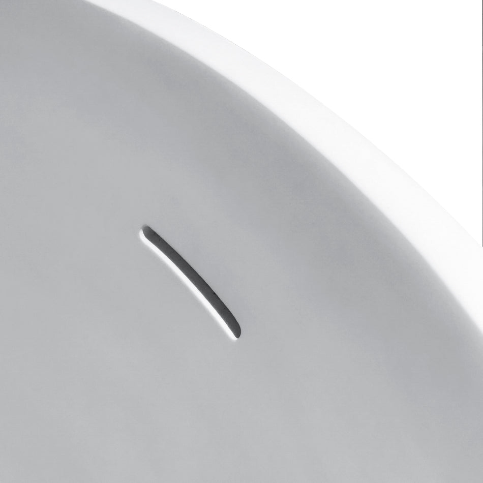 67"L x 33.5"W x 20"H Solid Surface Freestanding Oval Soaking Bathtub in Matte White with Drain