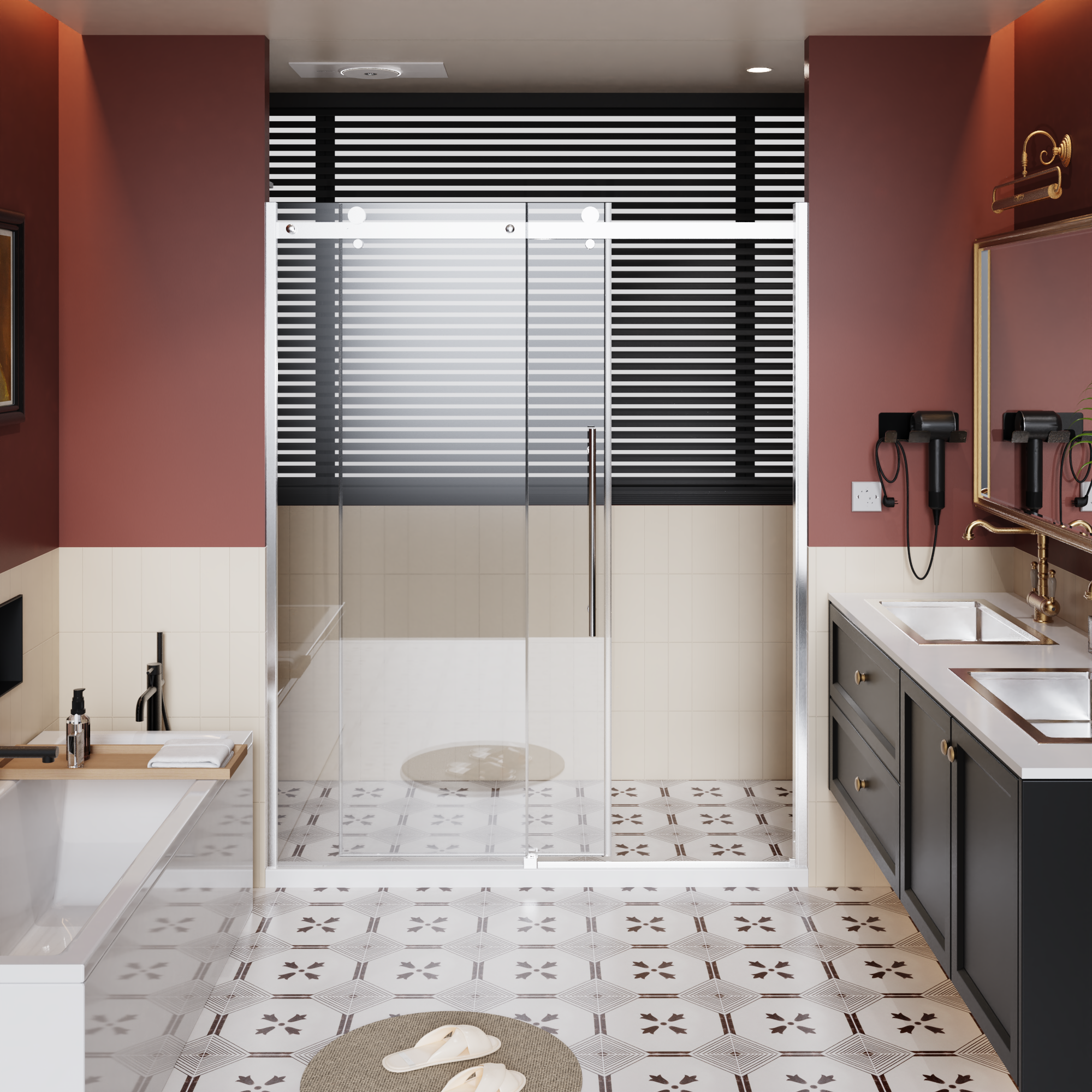 60 x 72 in Frameless Single Sliding Shower Door - 60 x 72 in / Chrome / Zinc Roller view 1