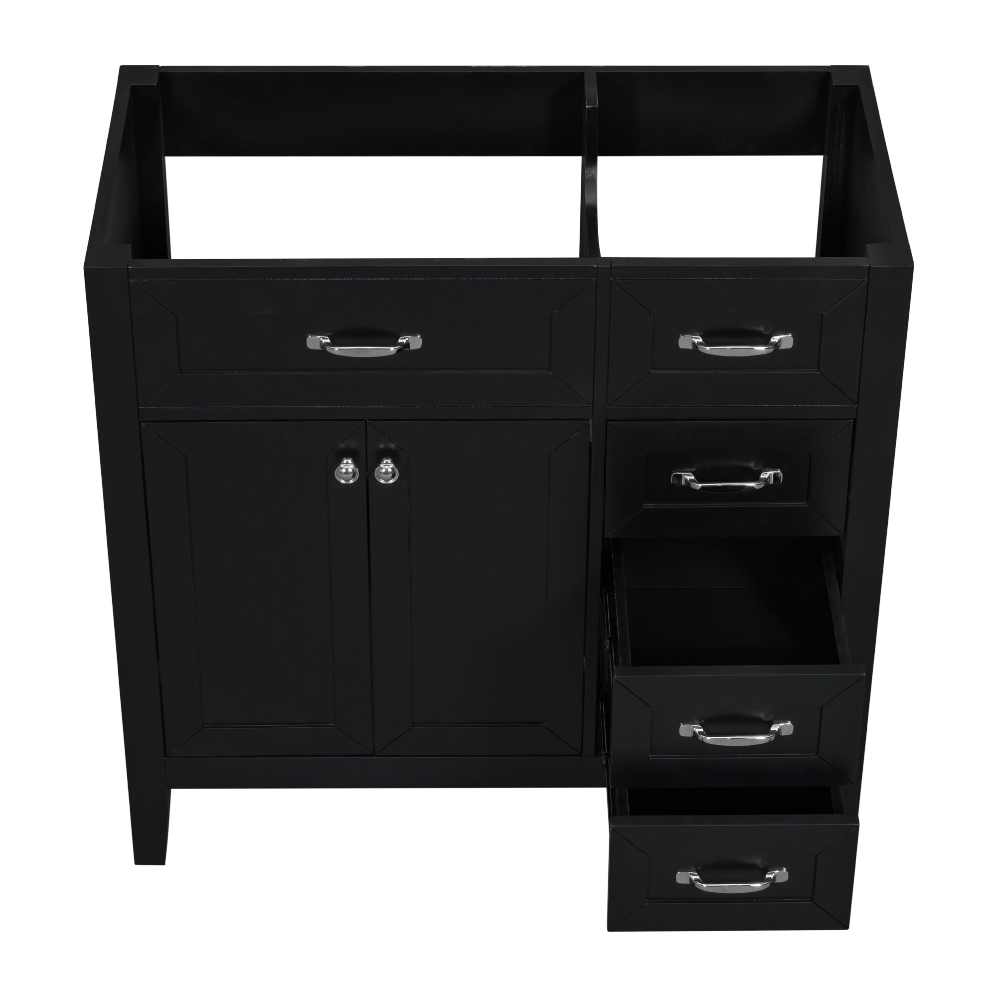 36" Bathroom Vanity without Sink, Cabinet Base Only, Bathroom Cabinet with Drawers, Solid Frame and MDF Board, Black