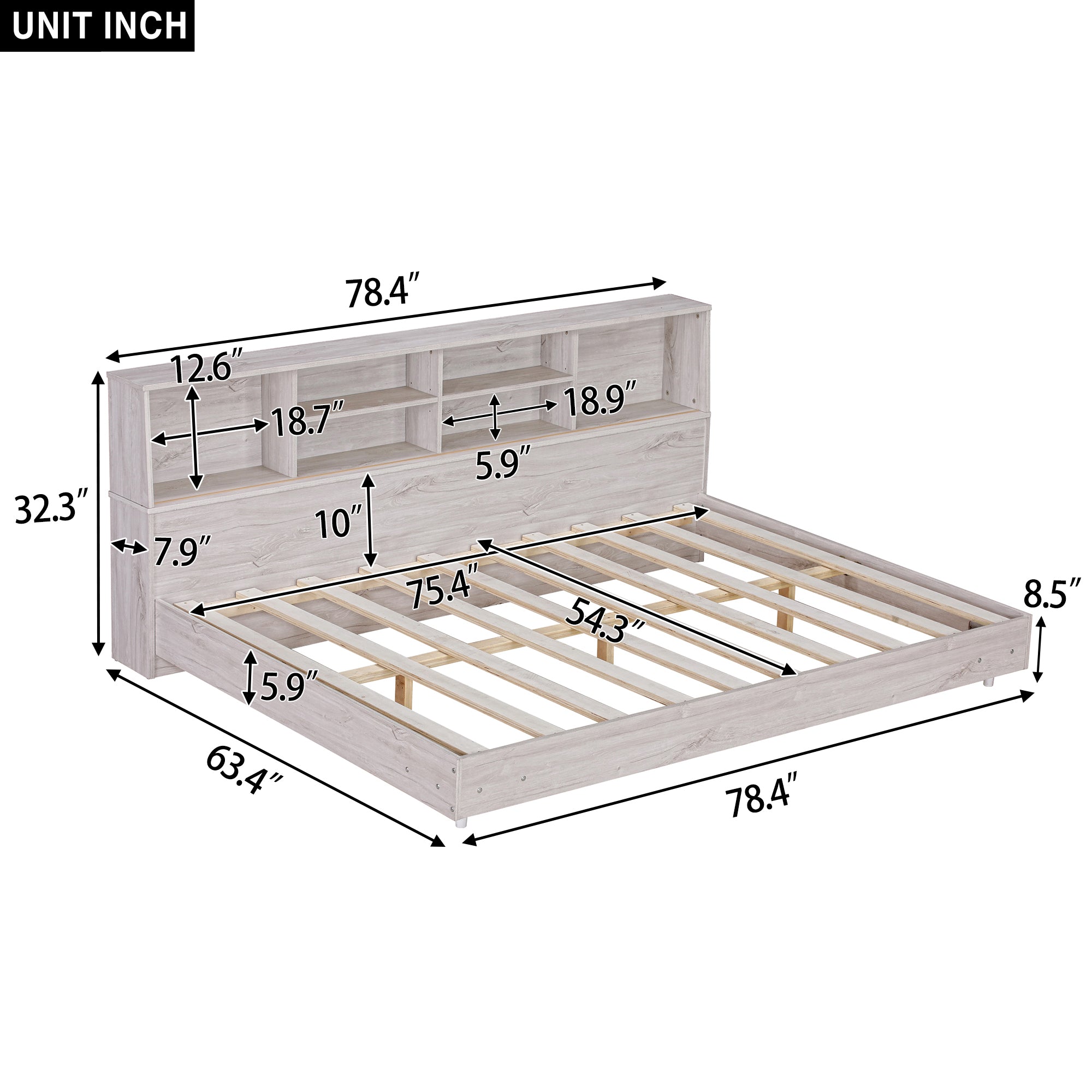 Full Size Daybed Frame with Storage Bookcases,White Oak