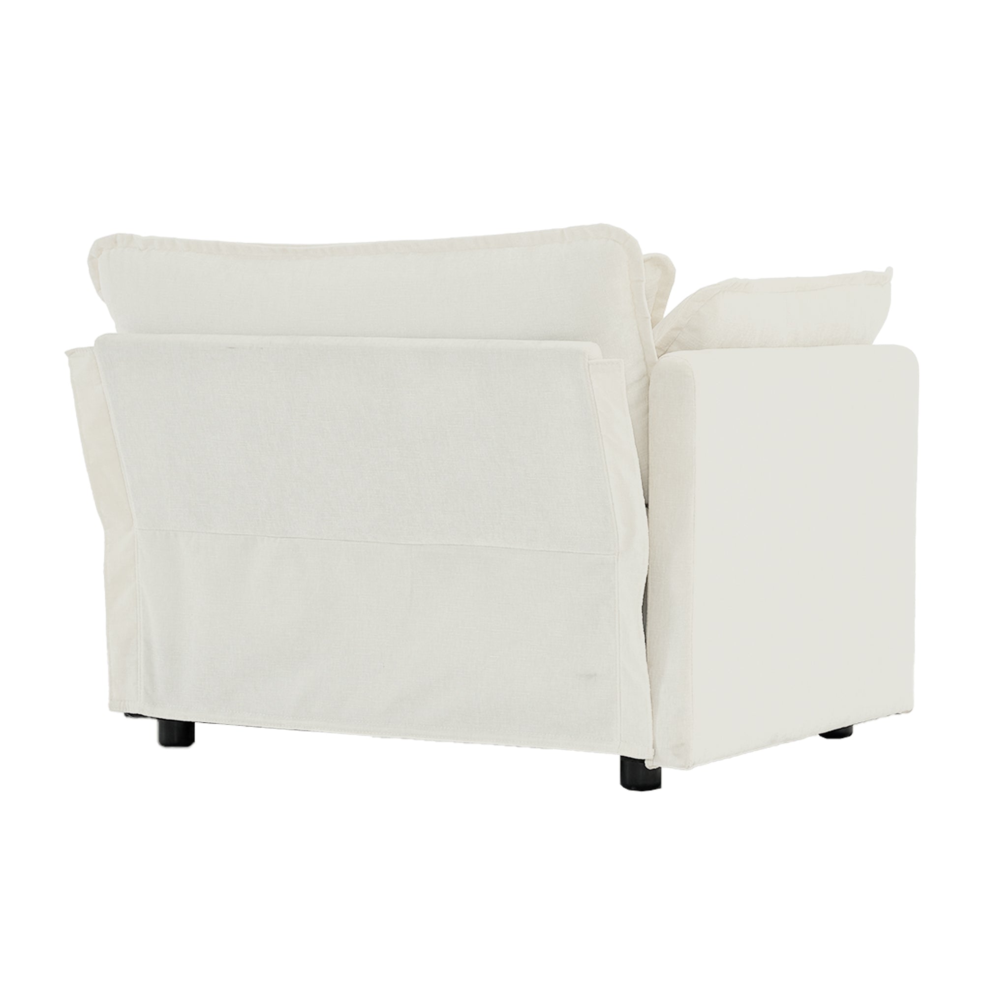 Comfy Deep Single Seat Sofa Upholstered Reading Armchair Living Room Chair White Chenille Fabric , 1 Toss Pillow